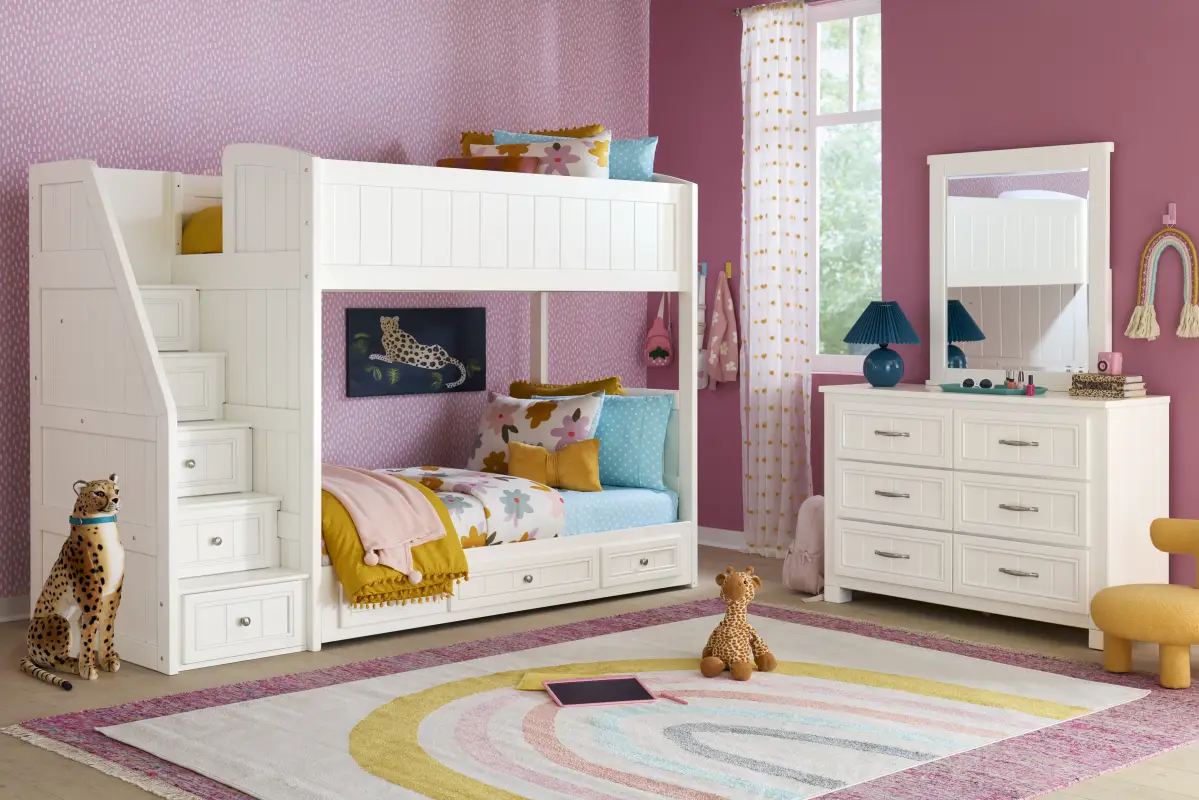 Kids Cottage Colors 2.0 White Twin/Twin Step Loft