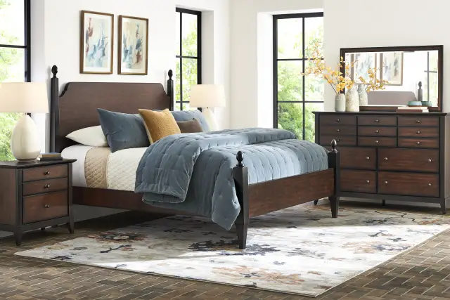 Northbrook Brown Cherry Dark Wood 3 Pc Queen Poster Bed | Rooms to Go