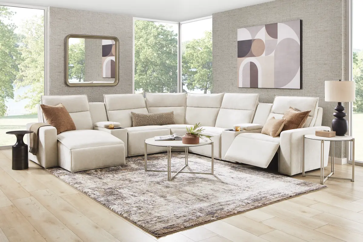 Silver 7 Pc Dual Power Reclining ModularTwo with Media Consoles