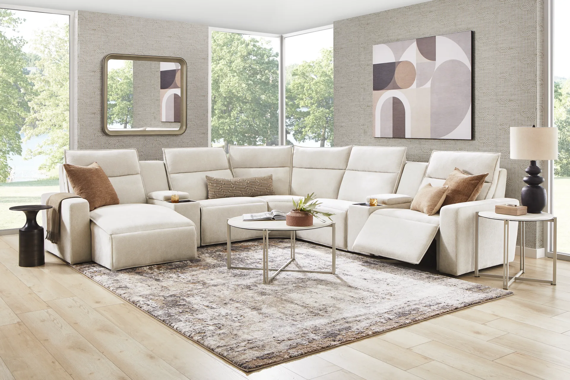 Silver 7 Pc Dual Power Reclining ModularTwo with Media Consoles - Image 2