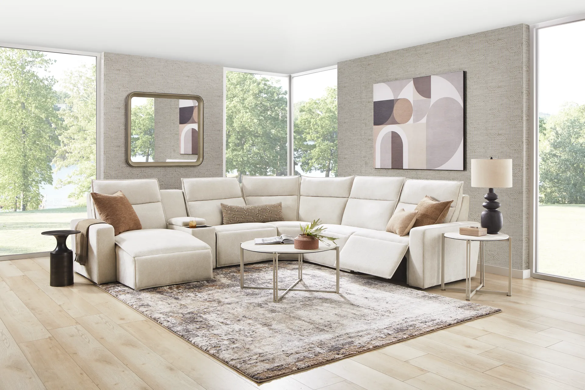 Silver 6 Pc Dual Power Reclining ModularTwo with Media Console - Image 2