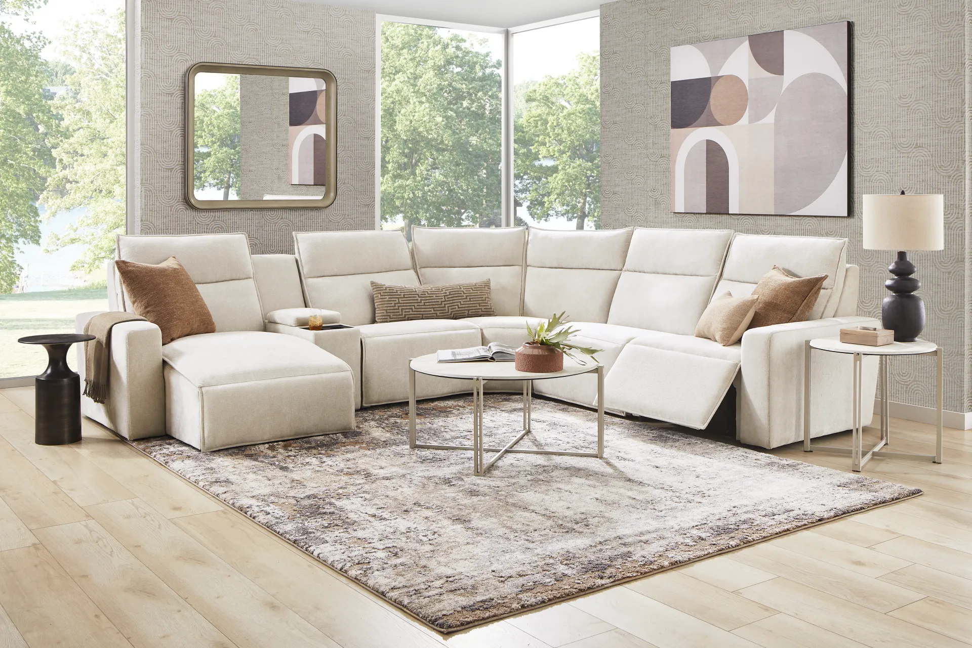 Silver 6 Pc Dual Power Reclining ModularTwo with Media Console - Image 2