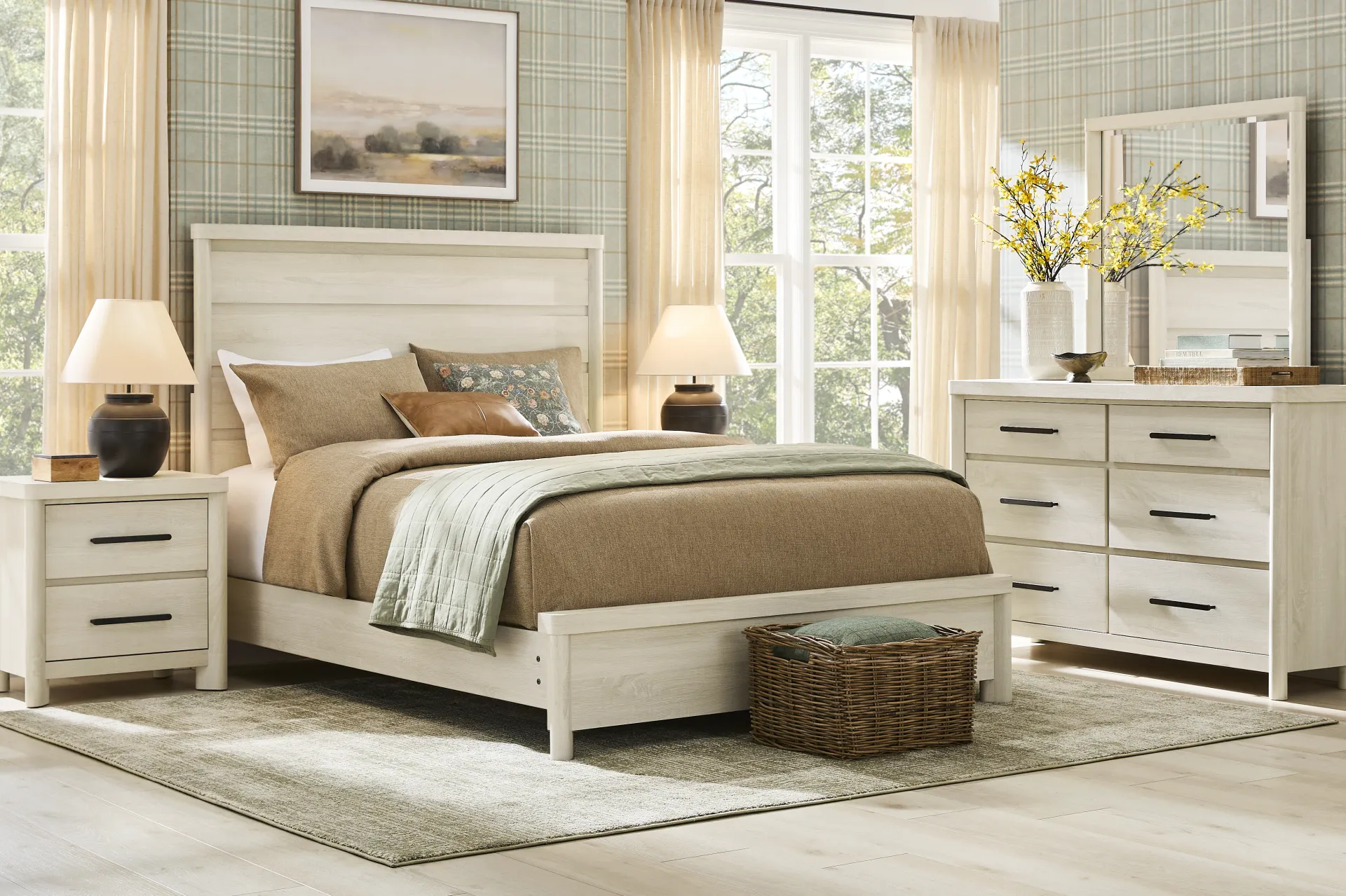 Pinebrook White 3 Pc King Panel Bed - Image 1