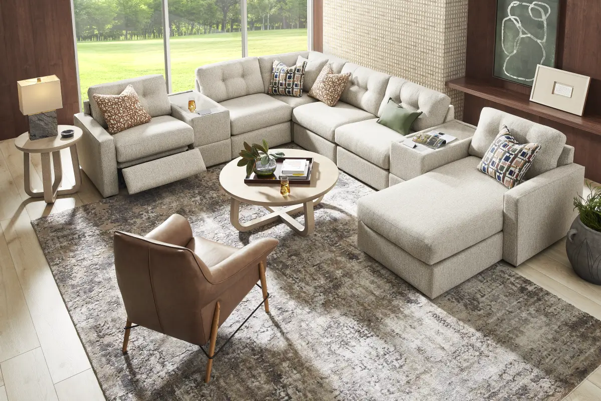 Pebble 8 Pc Power Reclining ModularOne with Media Consoles