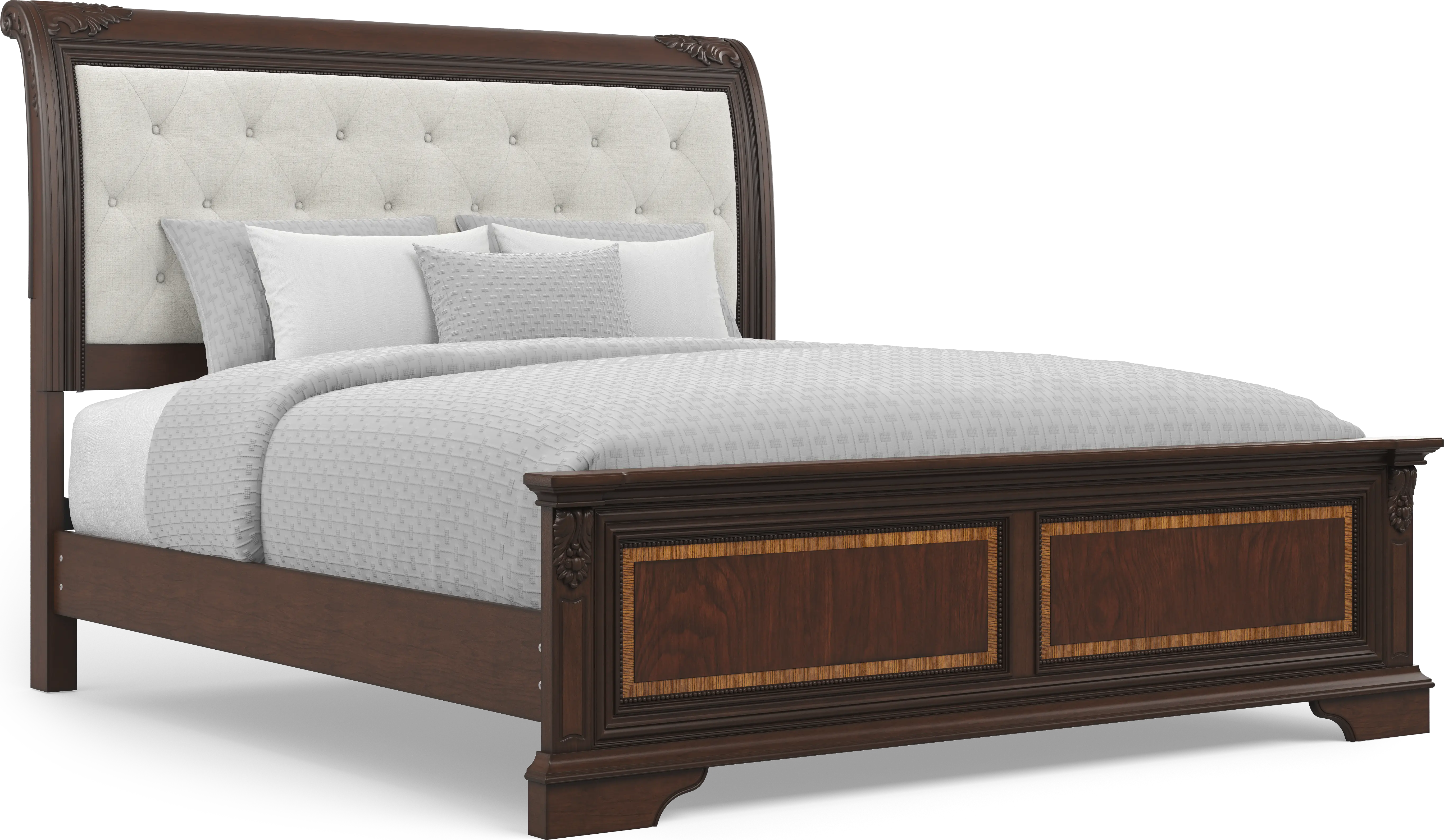 Fuller Brown Cherry 6 Pc King Upholstered Sleigh Bedroom - Thumbnail - Image 2