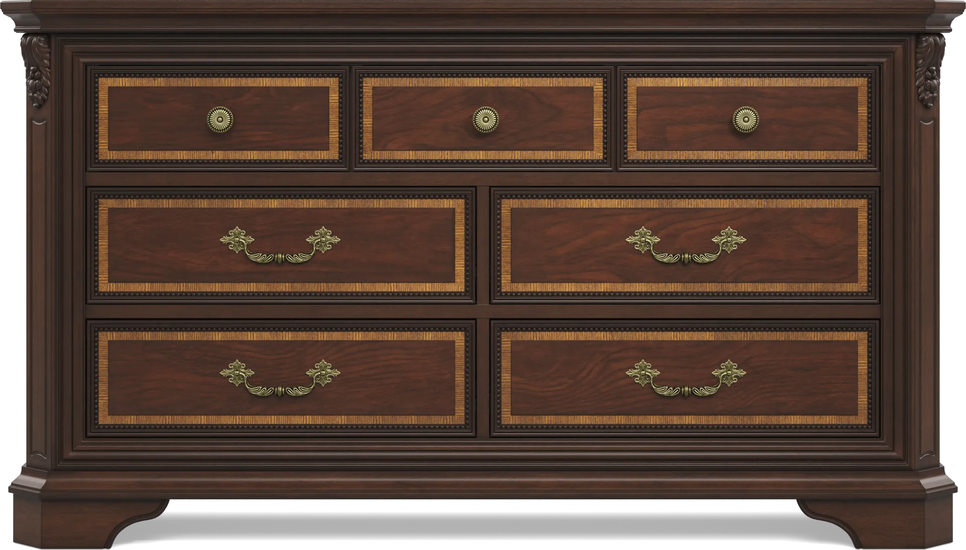 Fuller Brown Cherry Finish 5 Pc Queen Upholstered Sleigh Bedroom - Image 4