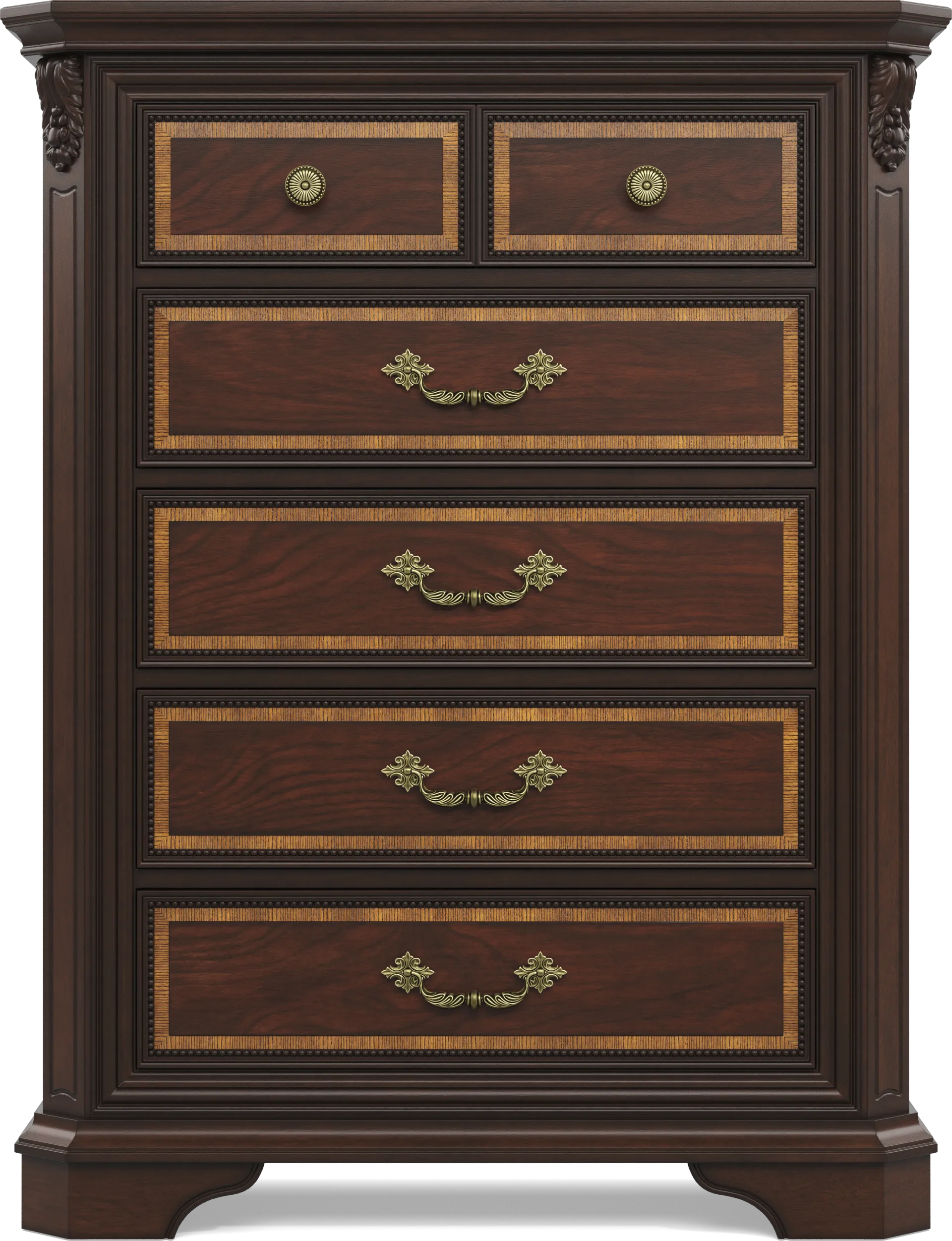 Fuller Brown Cherry Finish 5 Pc King Upholstered Sleigh Bedroom - Image 4