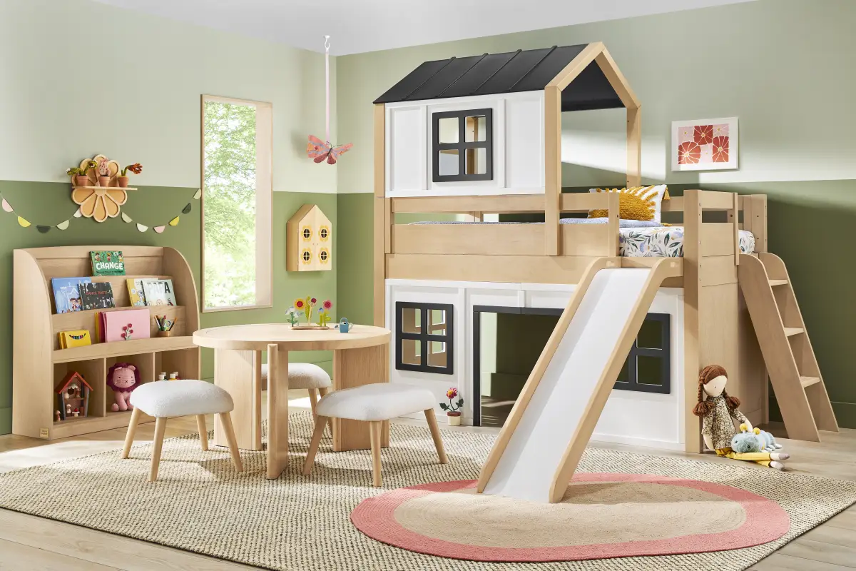 Kids Hidden Hills Light Oak Twin Low Loft Treehouse with Slide