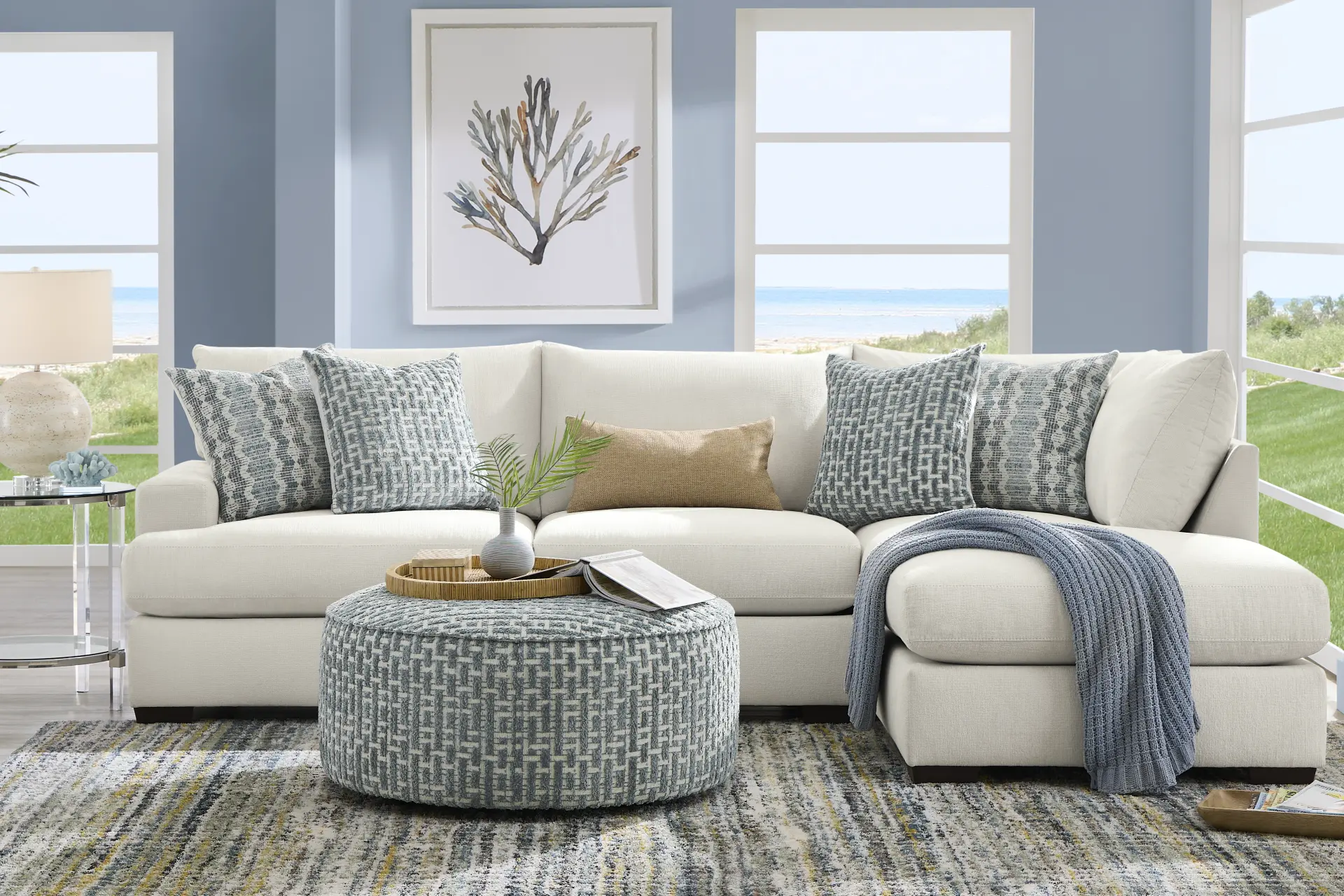 Cypress Street White 3 Pc Sectional Living Room