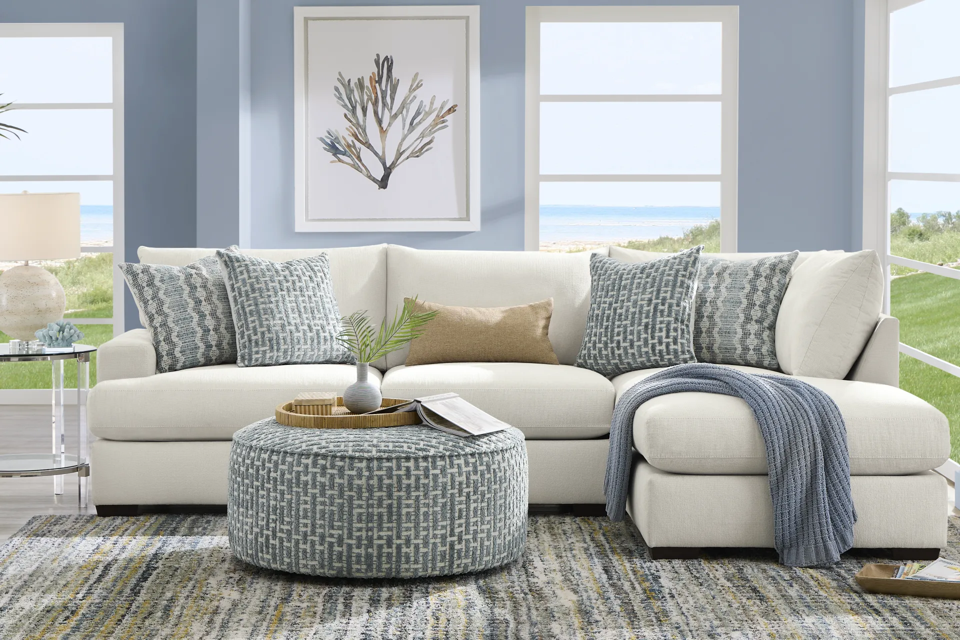 Cypress Street White 3 Pc Sectional Living Room - Image 1