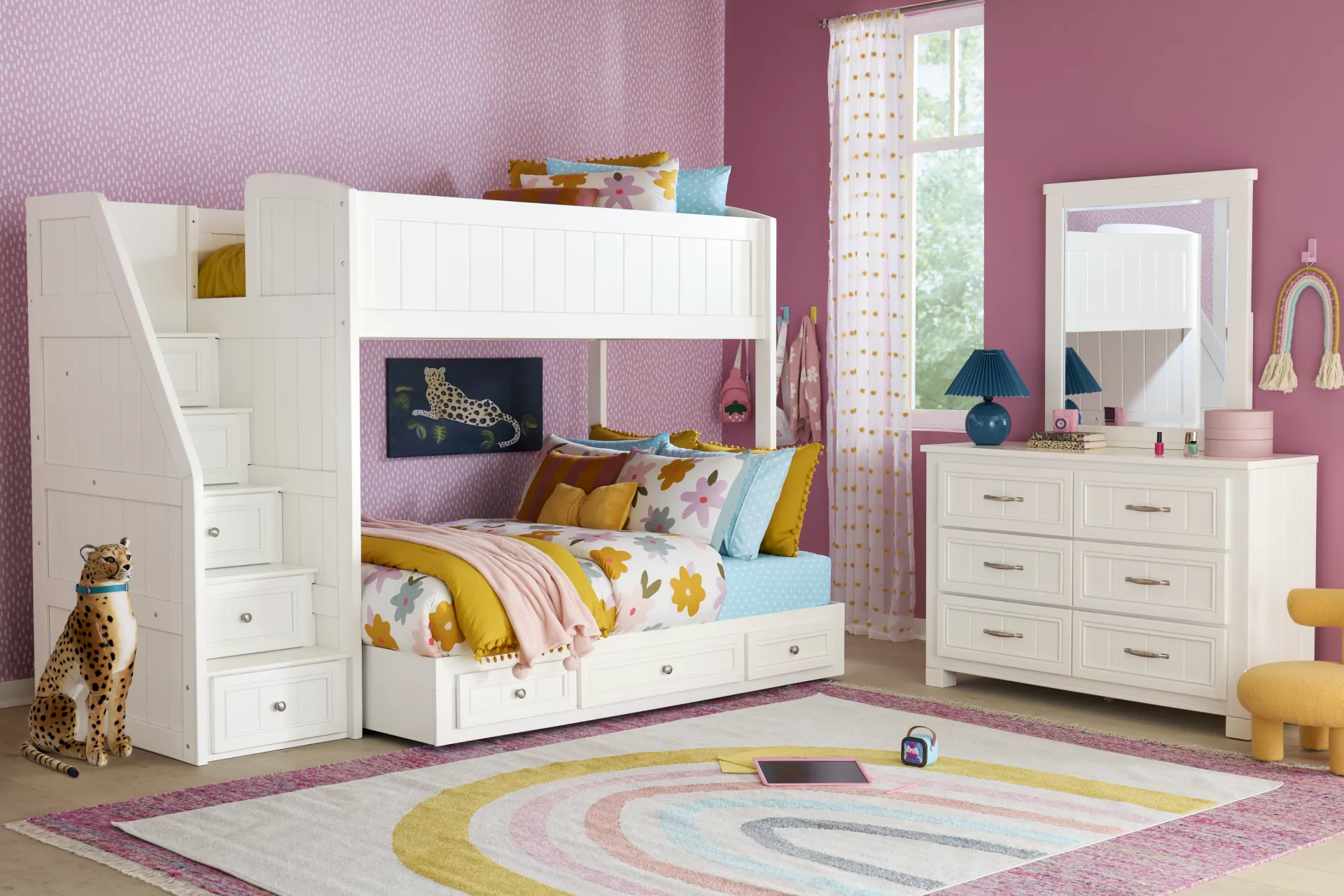 Kids Cottage Colors 2.0 White Twin/Full Step Loft - Image 2