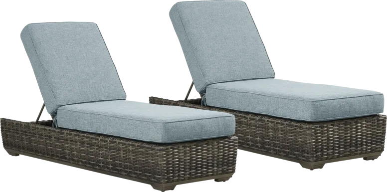Montecello Gray Outdoor Chaise with Azure Cushions, Set of 2
