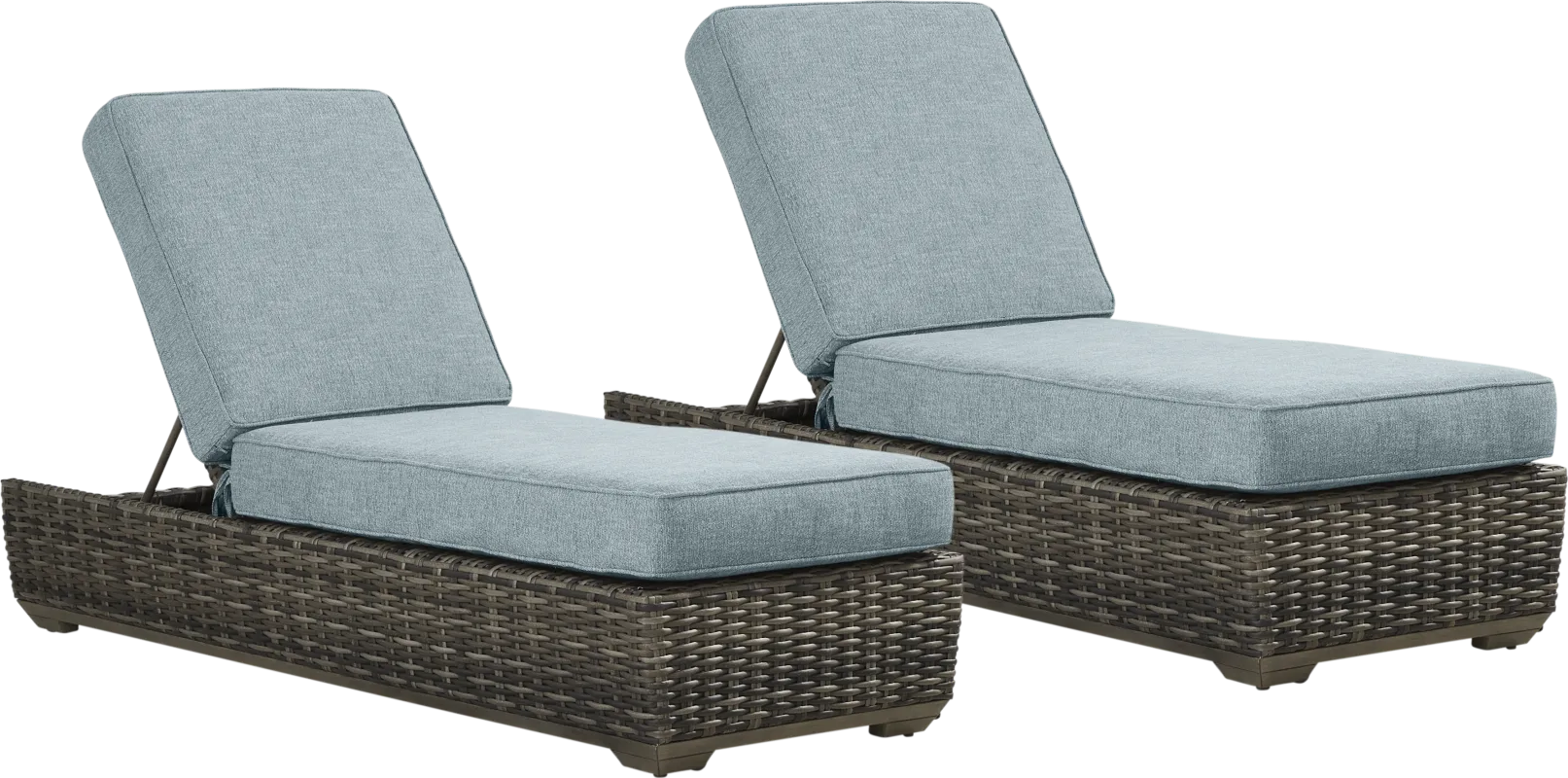 Montecello Gray Outdoor Chaise with Azure Cushions, Set of 2