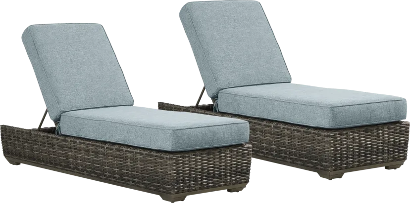 Montecello Gray Outdoor Chaise with Azure Cushions, Set of 2