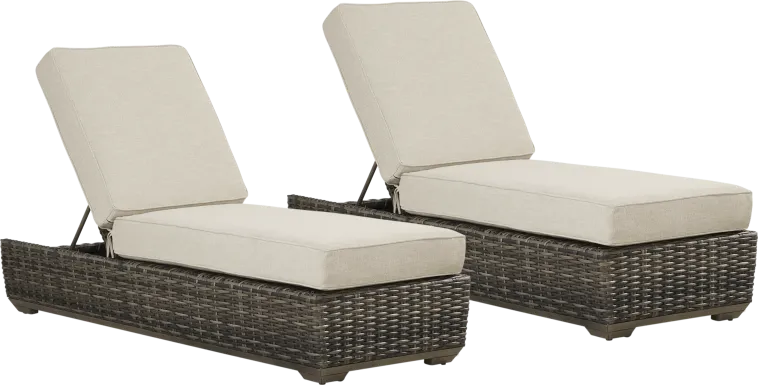 Montecello Gray Outdoor Chaise with Twine-Colored Cushions, Set of 2