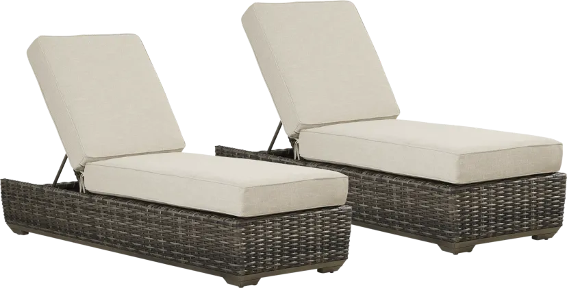 Montecello Gray Outdoor Chaise with Twine-Colored Cushions, Set of 2