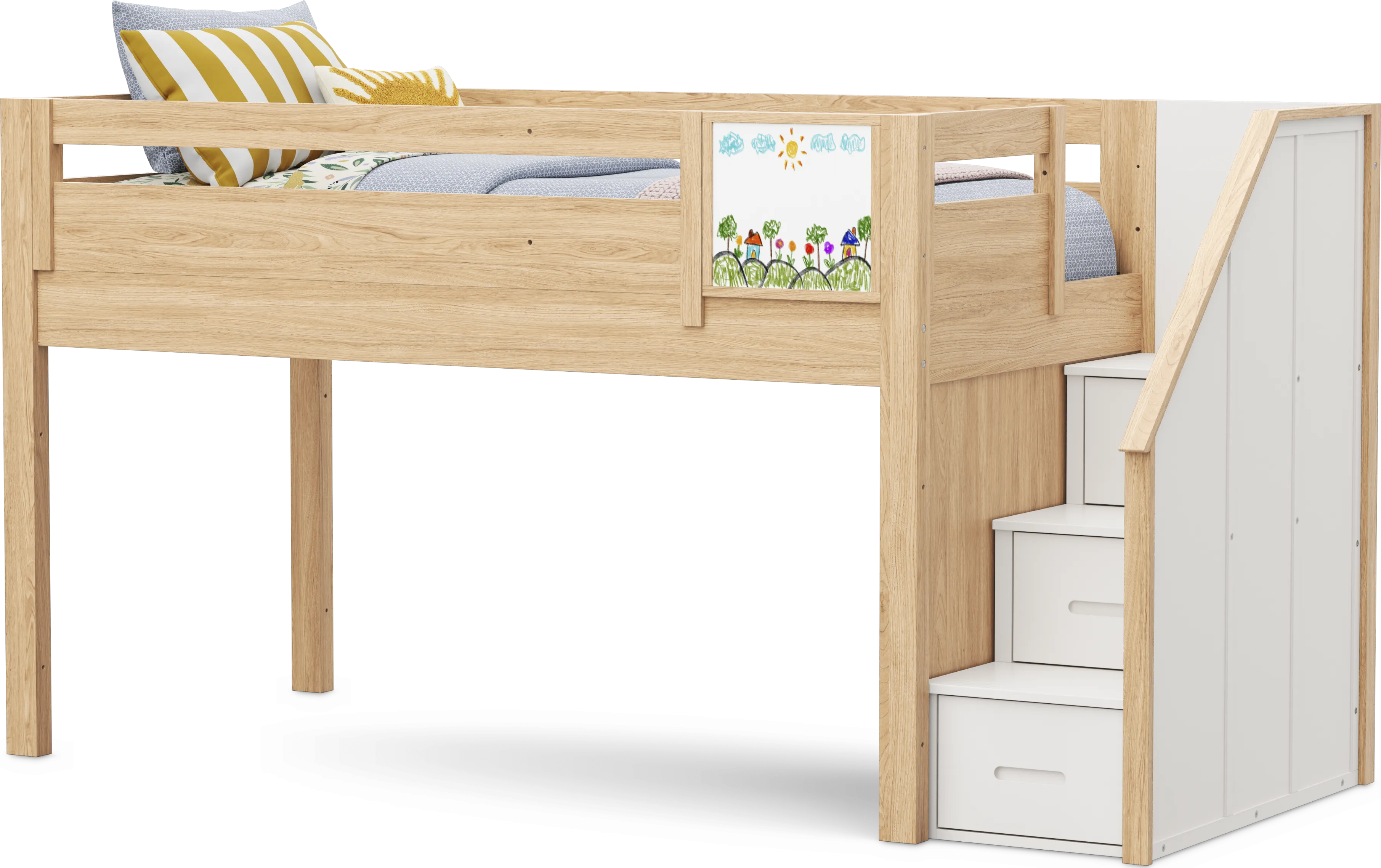 Kids Hidden Hills Light Oak Twin Low Loft with Steps and Activity Panel - Thumbnail - Image 1