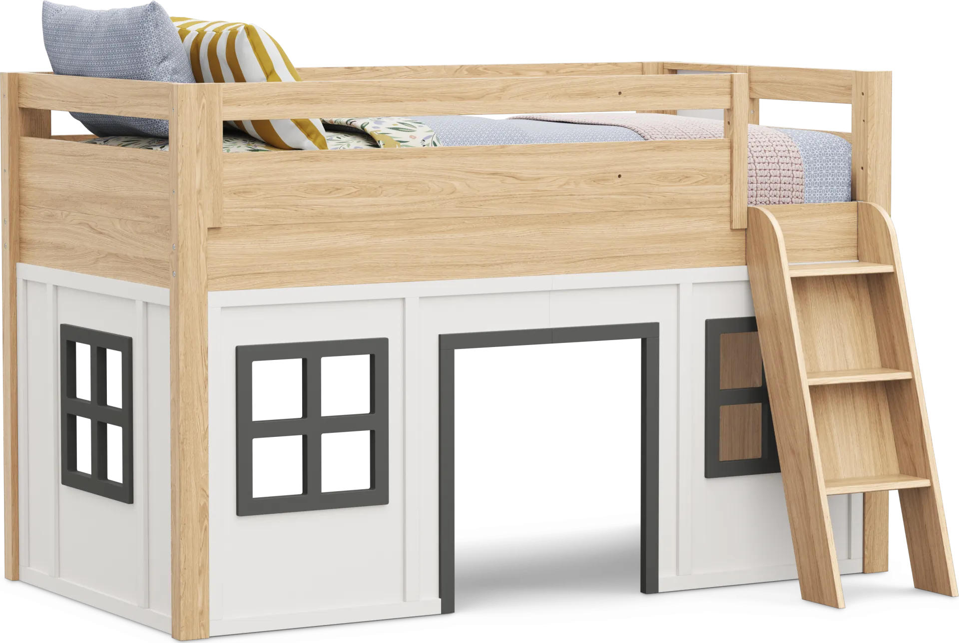 Kids Hidden Hills Light Oak Twin Low Loft Clubhouse with Activity Panel - Image 1