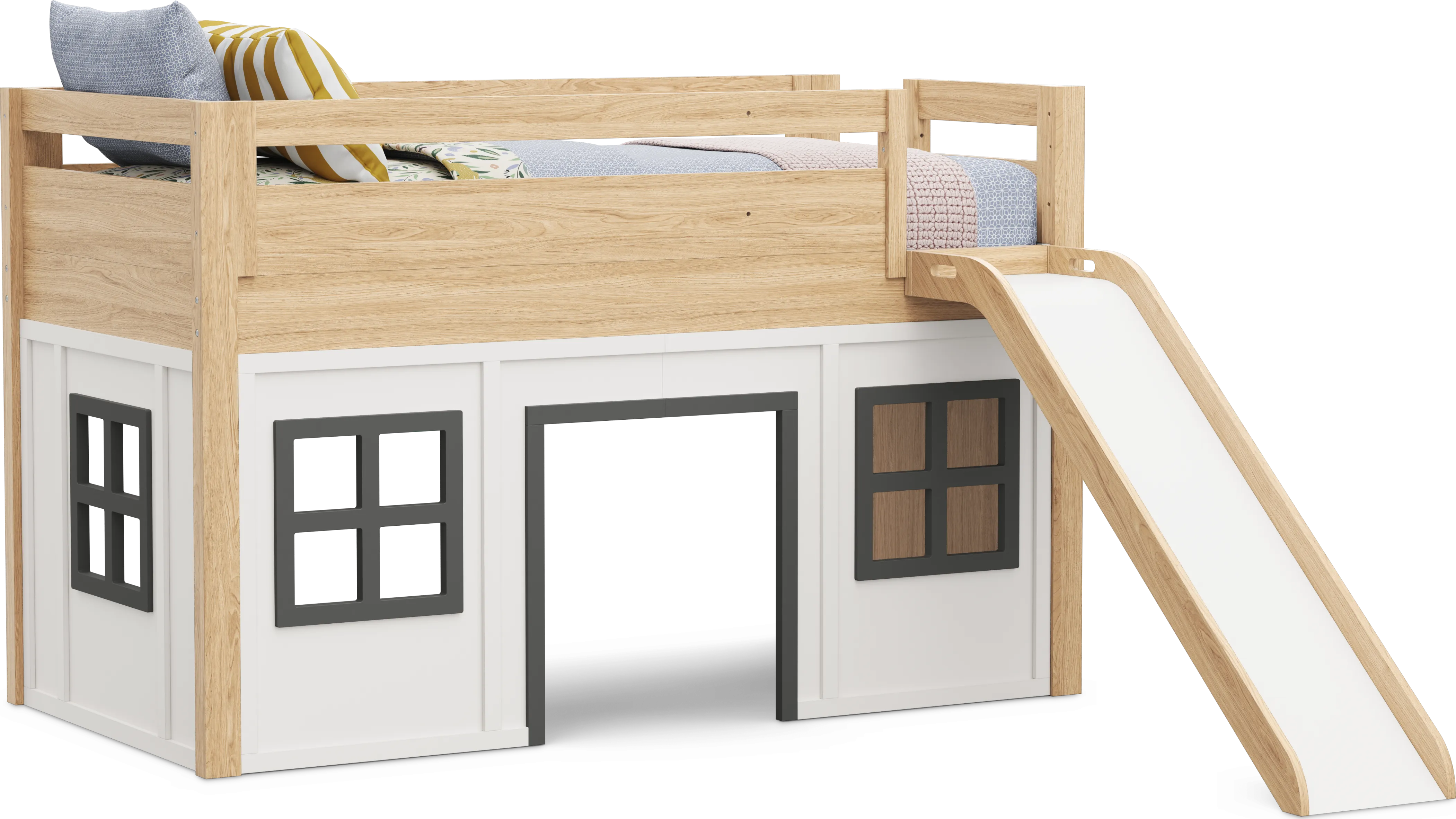 Kids Hidden Hills Light Oak Twin Low Loft Clubhouse with Slide - Thumbnail - Image 1