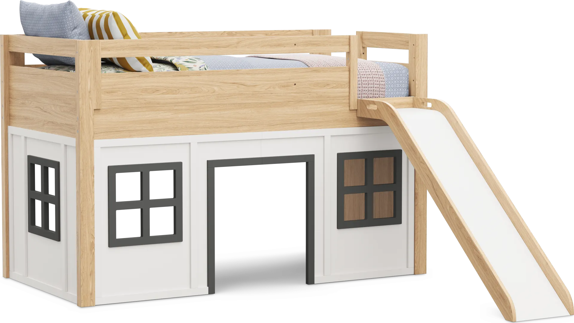 Kids Hidden Hills Light Oak Twin Low Loft Clubhouse with Slide - Image 2