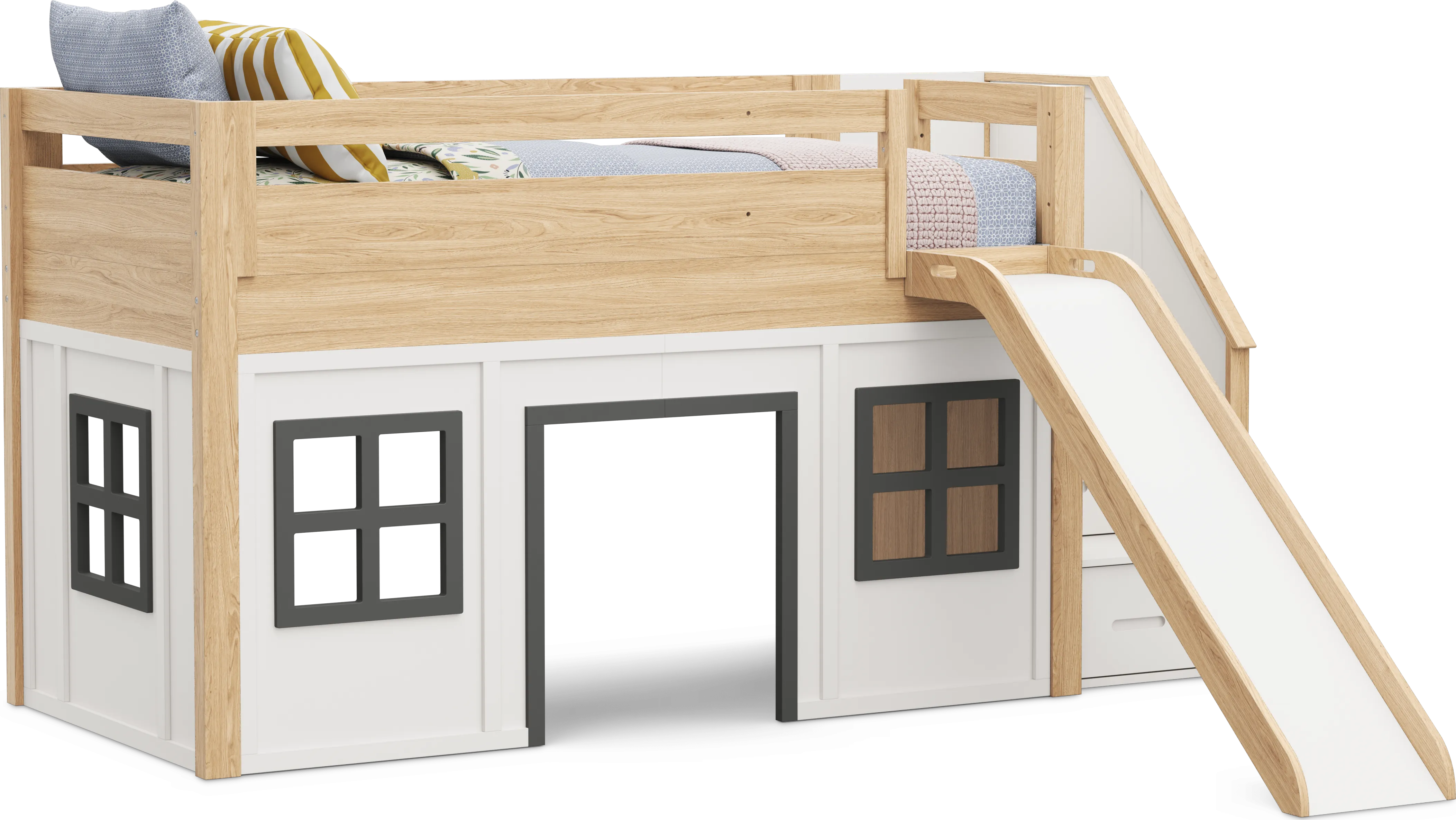 Kids Hidden Hills Light Oak Twin Low Loft Clubhouse with Steps and Slide - Thumbnail - Image 1