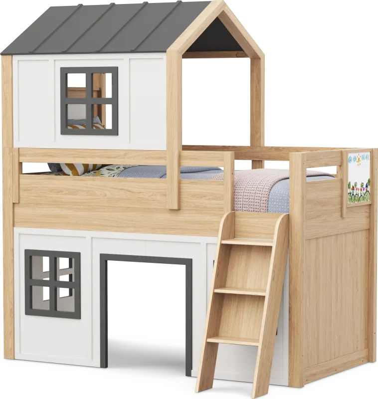 Kids Hidden Hills Light Oak Twin Low Loft Treehouse with Activity Panel