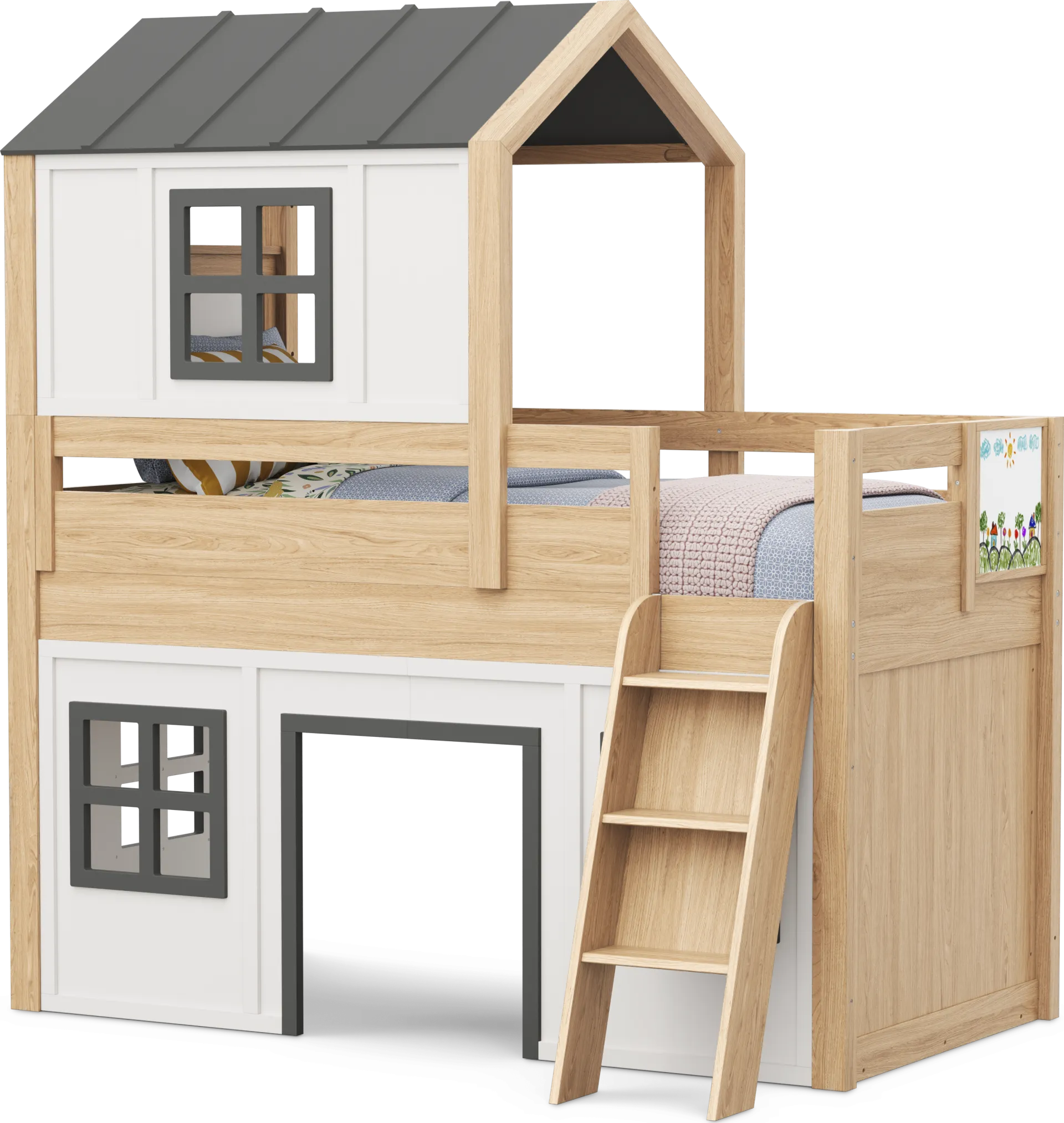 Kids Hidden Hills Light Oak Twin Low Loft Treehouse with Activity Panel - Image 1