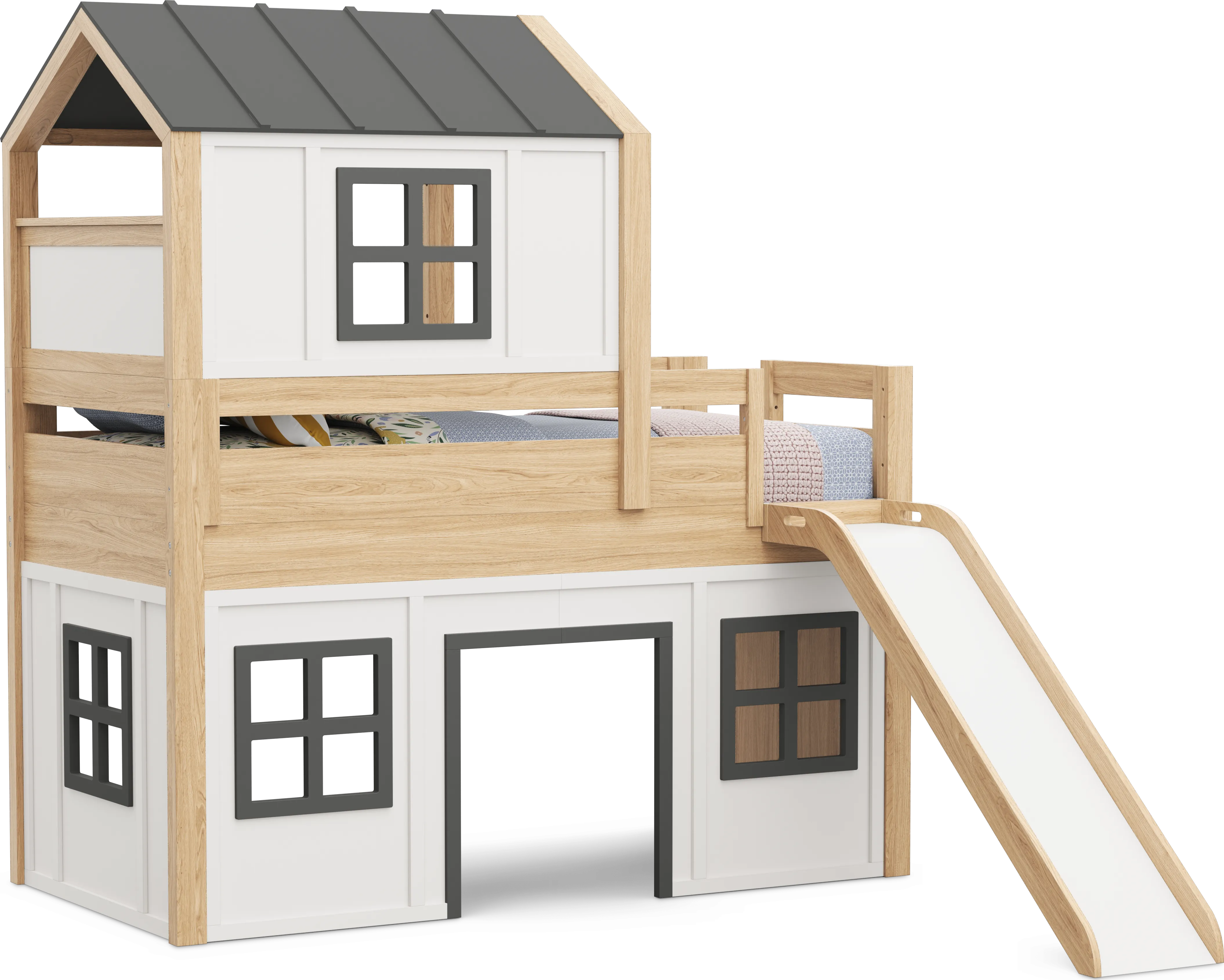 Kids Hidden Hills Light Oak Twin Low Loft Treehouse with Slide - Thumbnail - Image 1