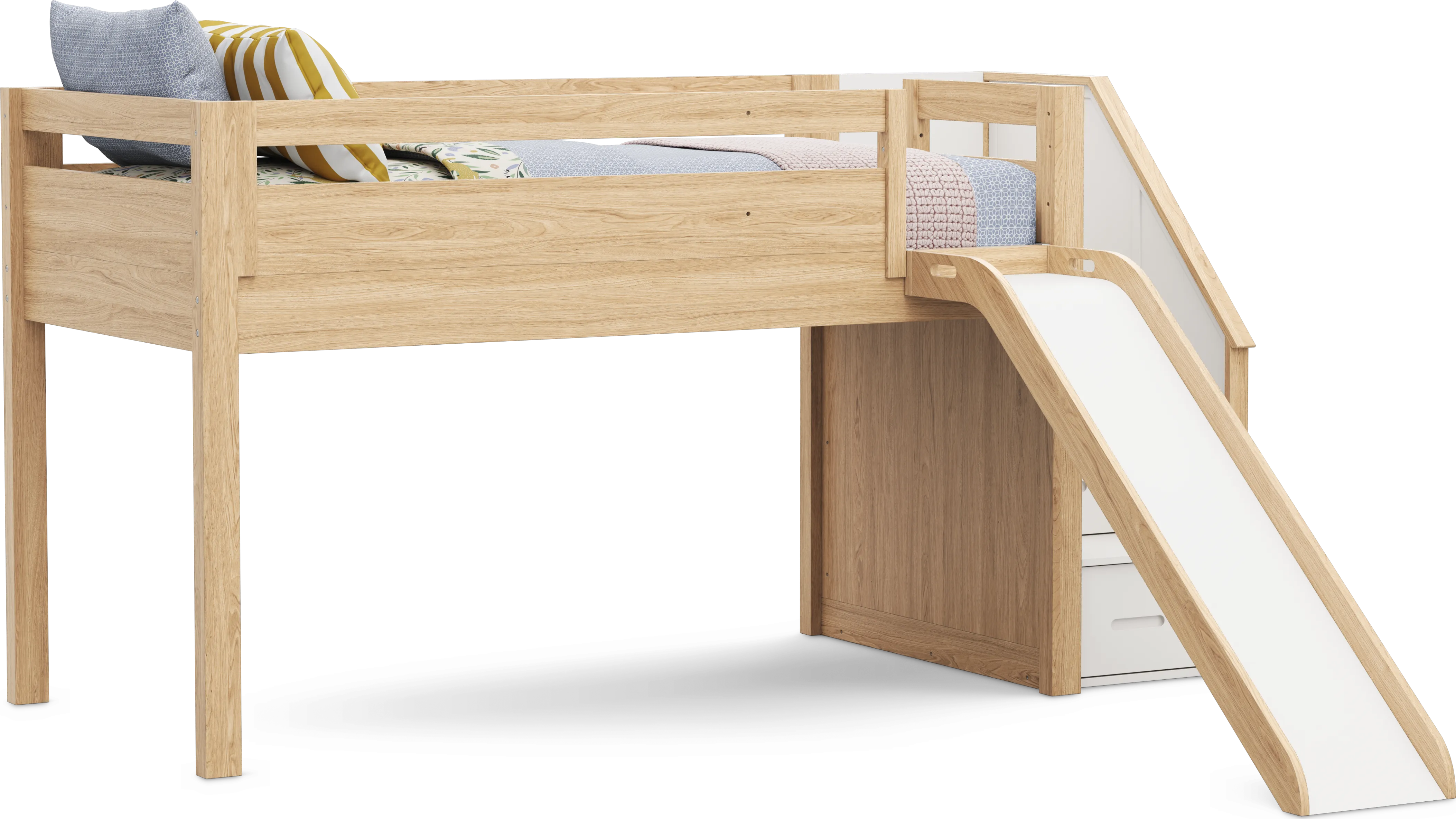 Kids Hidden Hills Light Oak Twin Low Loft with Steps and Slide - Thumbnail - Image 1