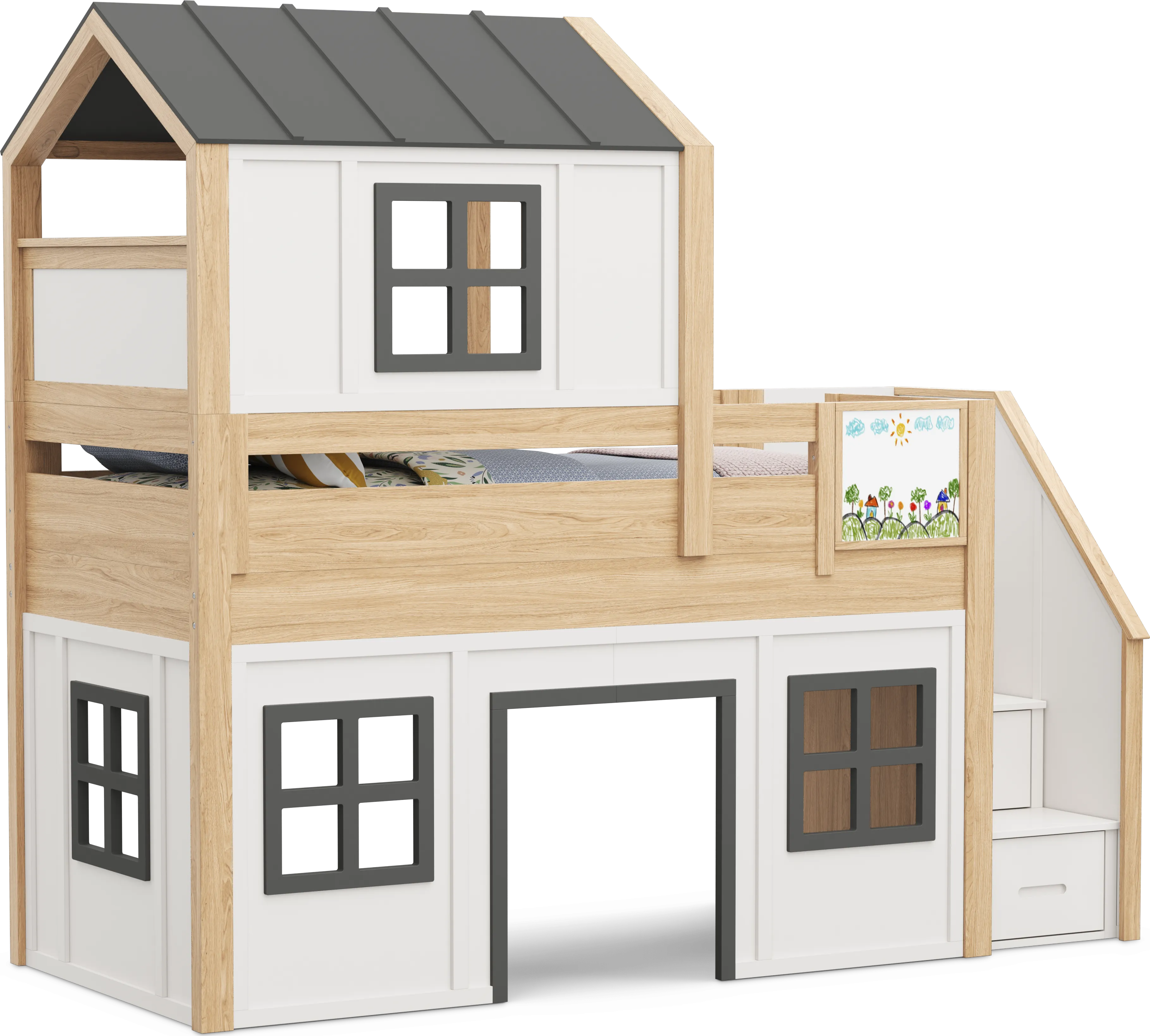 Kids Hidden Hills Light Oak Twin Low Loft Treehouse with Steps and Activity Panel - Thumbnail - Image 1