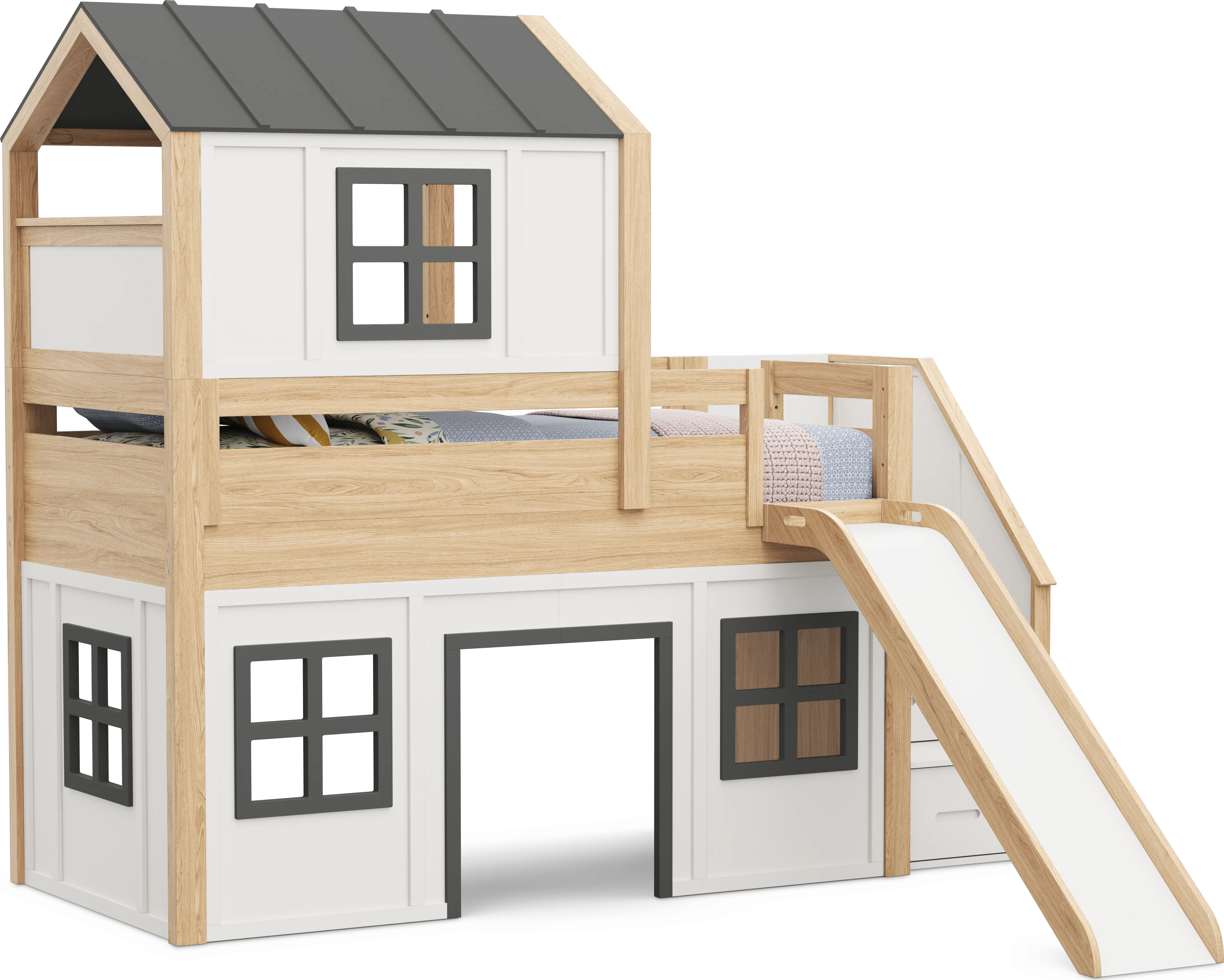 Kids Hidden Hills Light Oak Twin Low Loft Treehouse with Steps and Slide - Thumbnail - Image 1