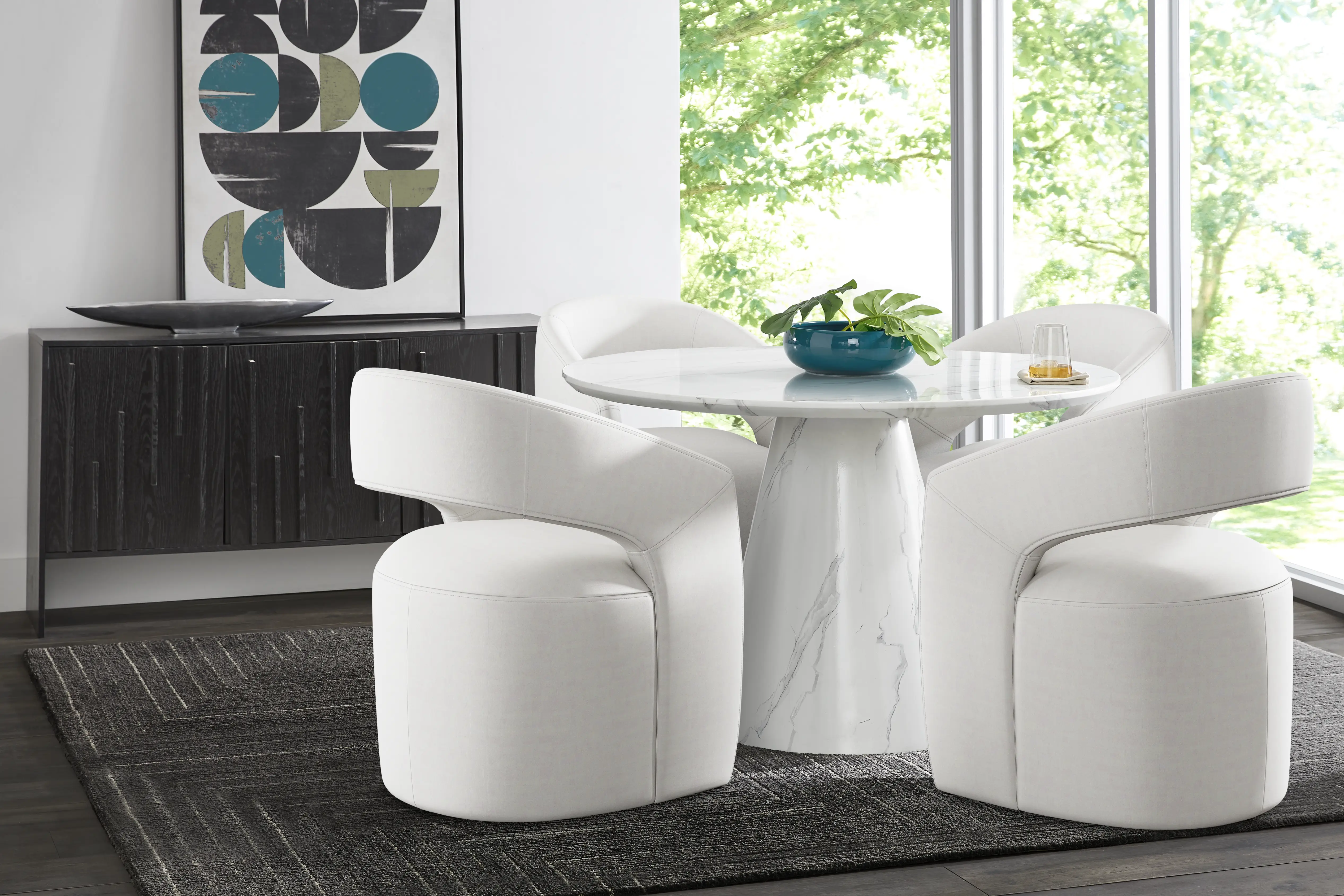 Orlena White 5 Pc Round Dining Room with White Side Chairs - Thumbnail - Image 1