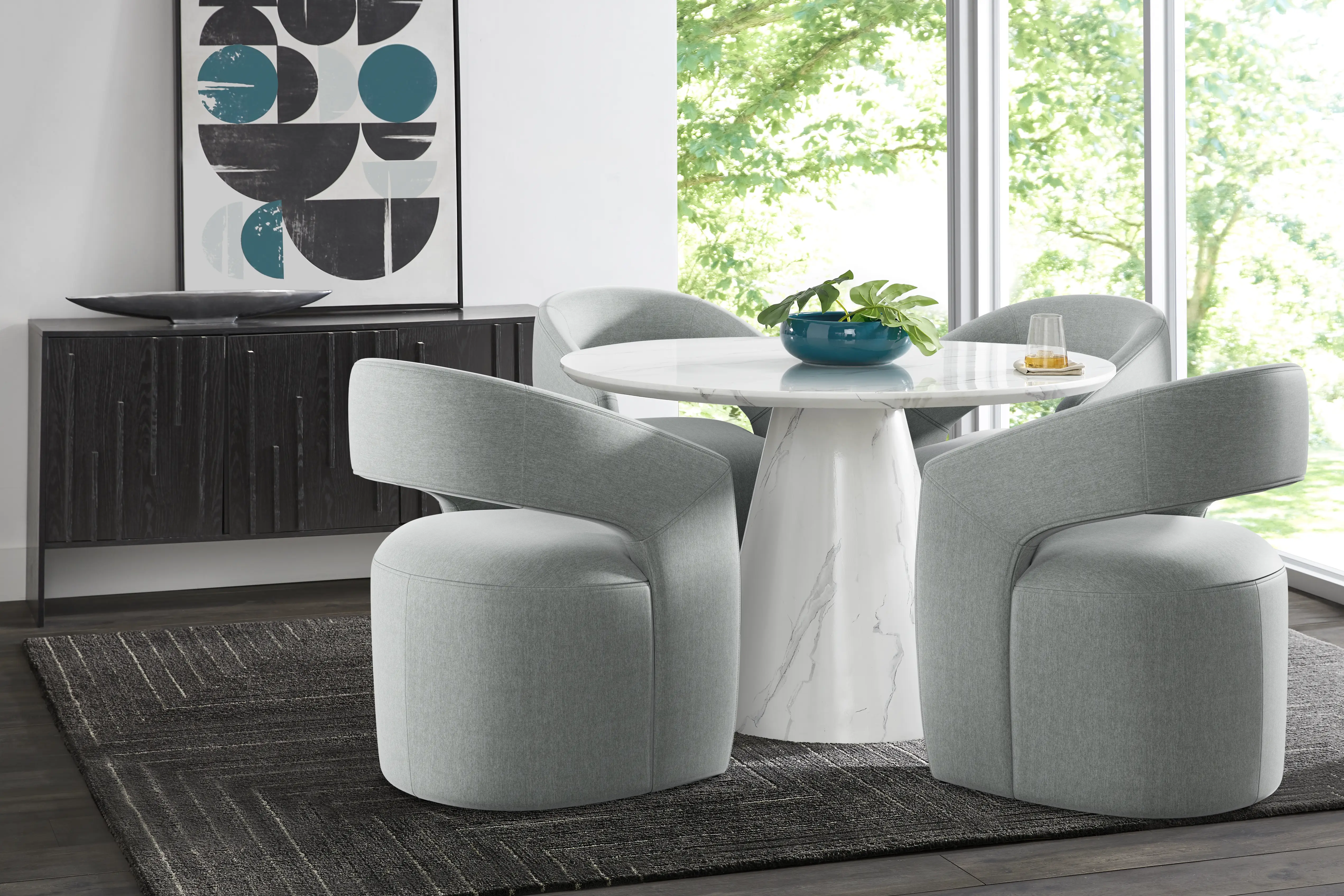 Orlena White 5 Pc Round Dining Room with Gray Side Chairs - Thumbnail - Image 1