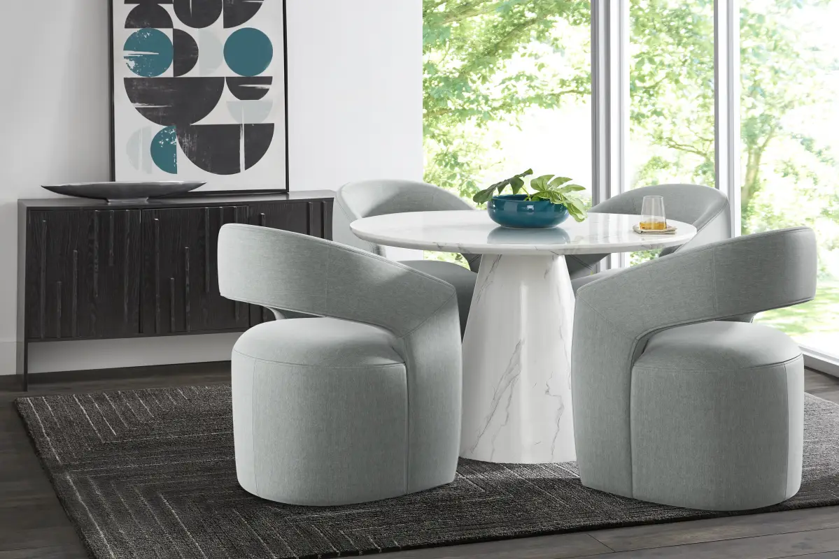 Orlena White 5 Pc Round Dining Room with Gray Side Chairs