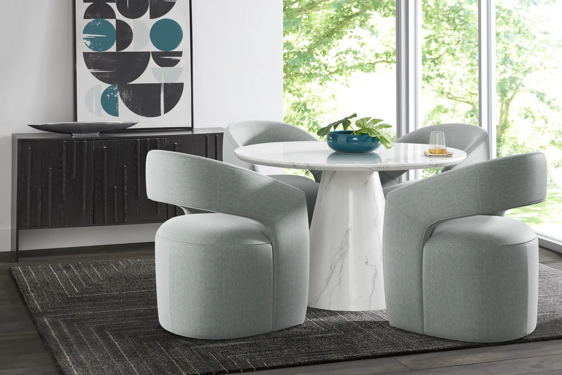 Orlena White 5 Pc Round Dining Room with Gray Side Chairs
