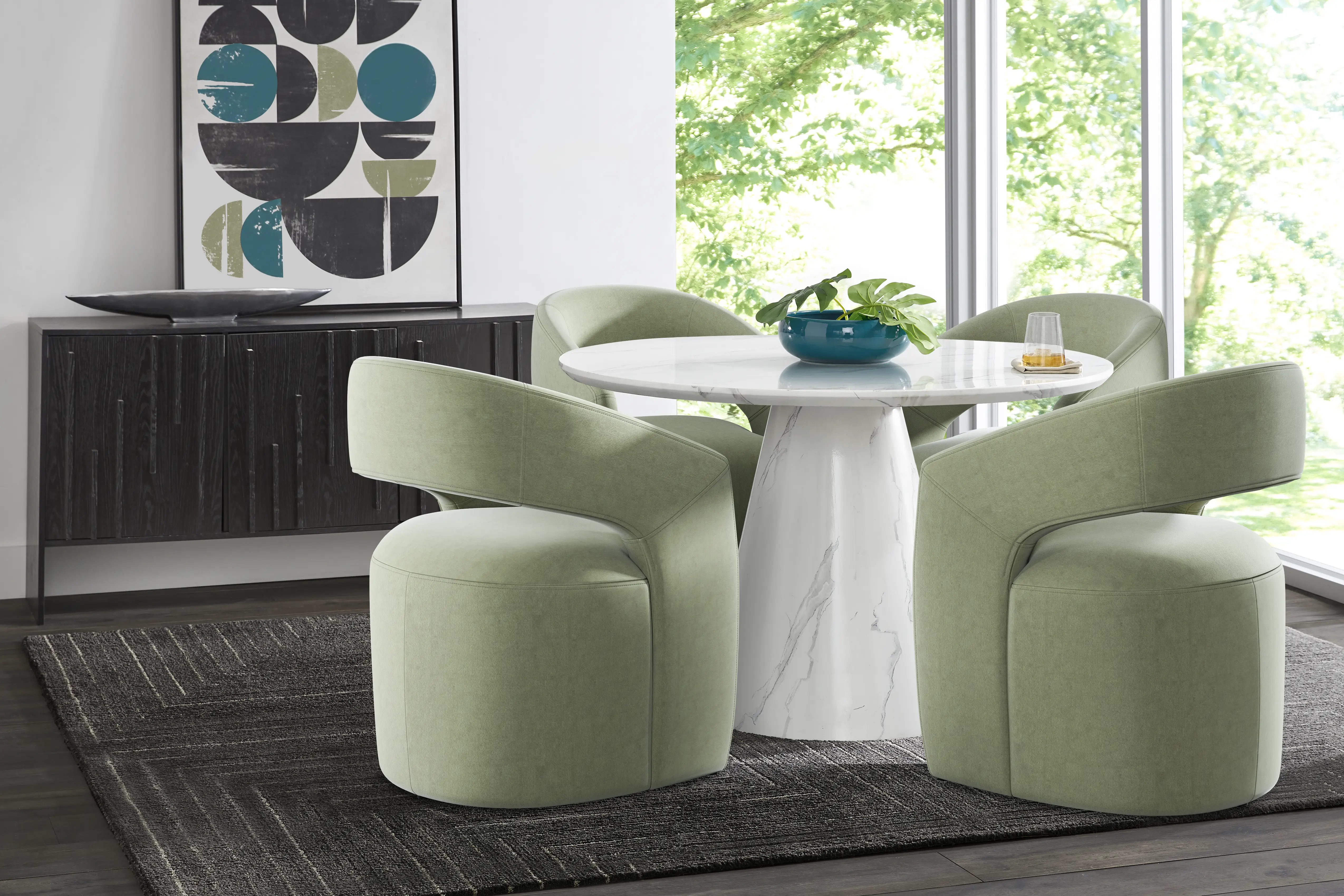 Orlena White 5 Pc Round Dining Room with Sage Side Chairs - Thumbnail - Image 1