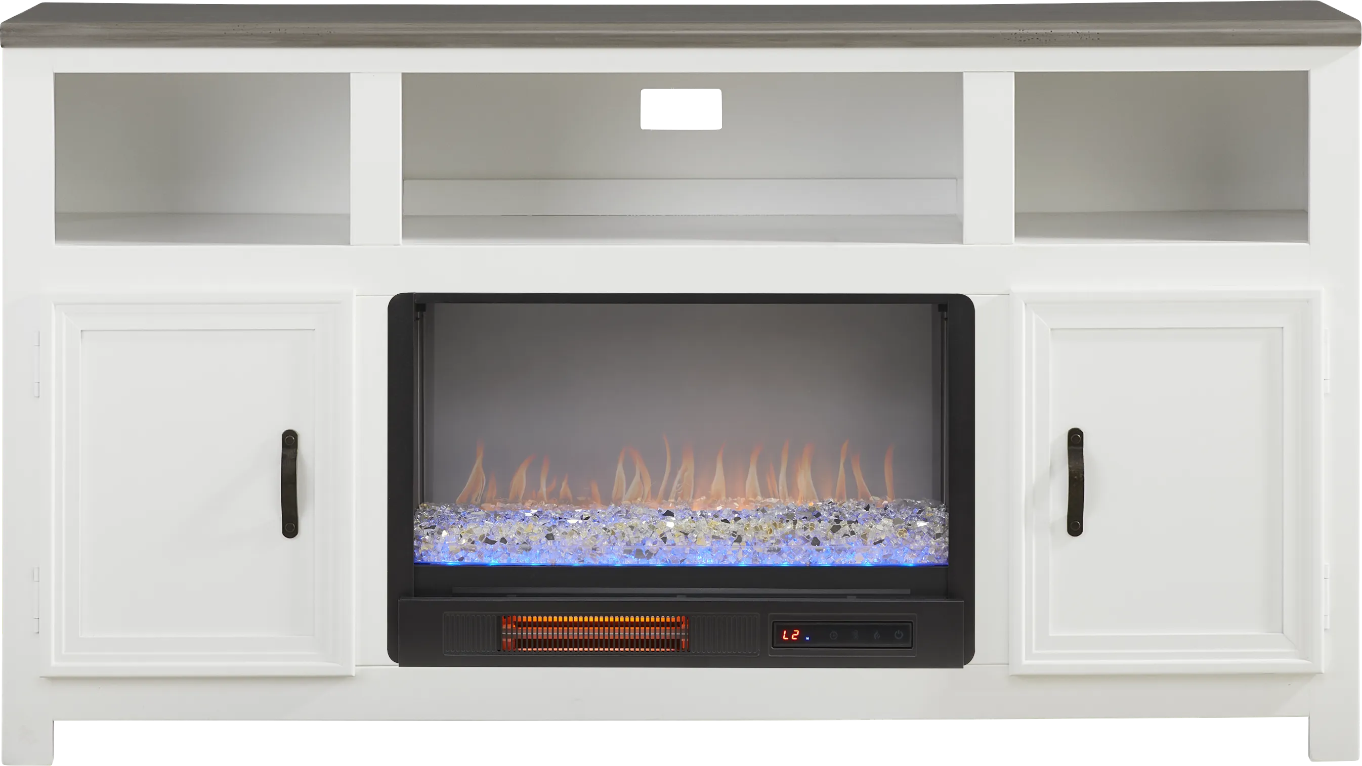 Hollow Ridge White 63 in. Console with Electric Fireplace - Thumbnail - Image 1