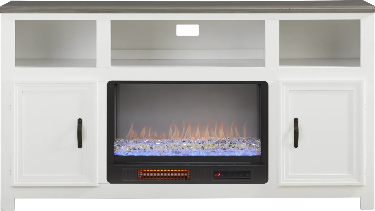 Hollow Ridge White 63 in. Console with Electric Fireplace
