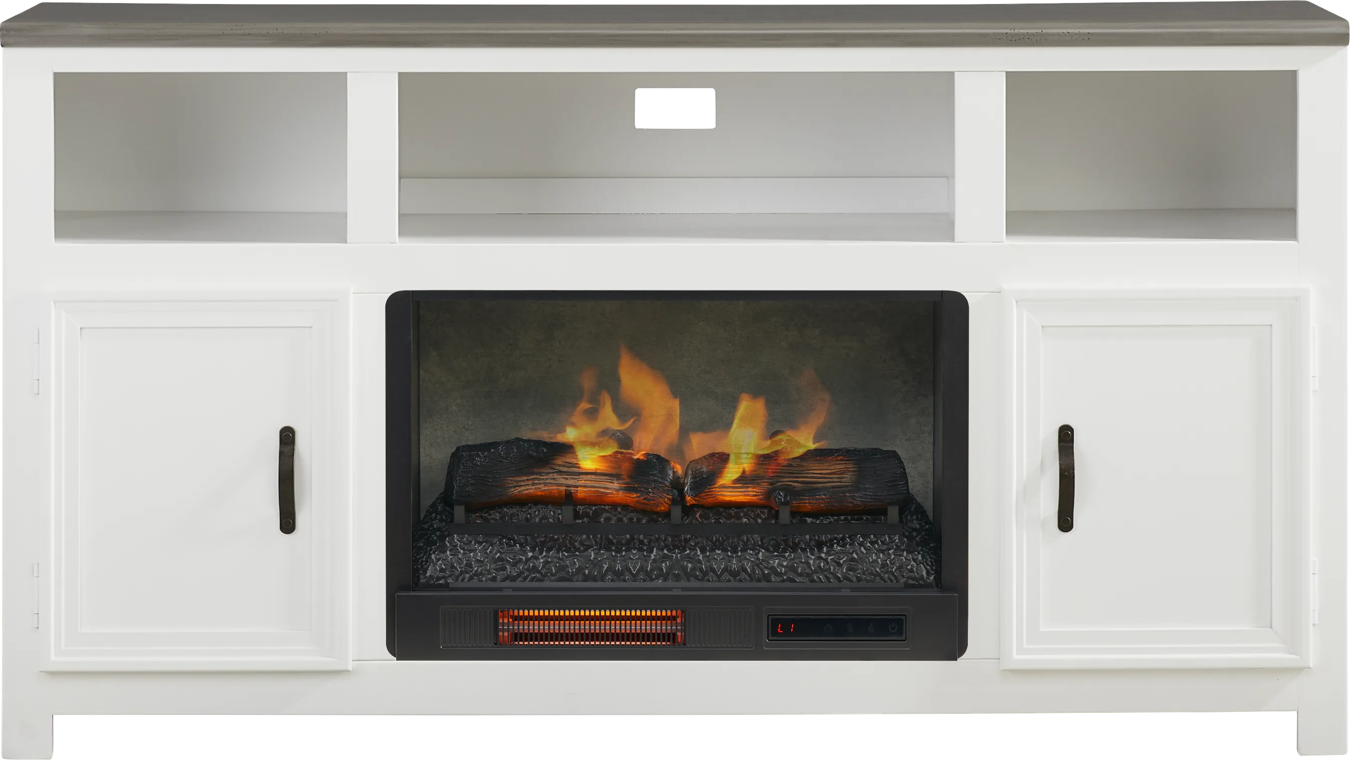 Hollow Ridge White 63 in. Console with Electric Log Fireplace - Thumbnail - Image 1