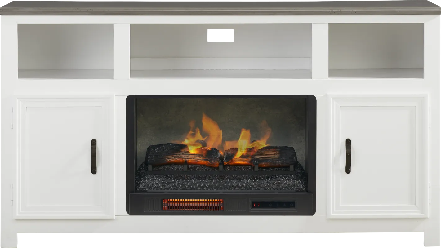Hollow Ridge White 63 in. Console with Electric Log Fireplace