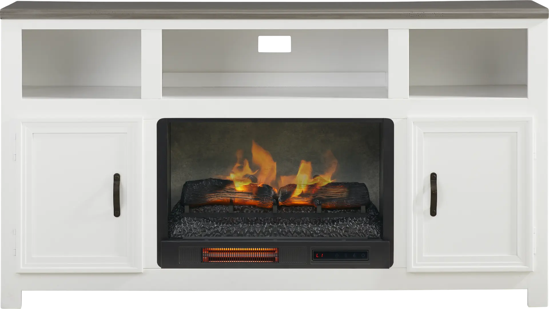 Hollow Ridge White 63 in. Console with Electric Log Fireplace