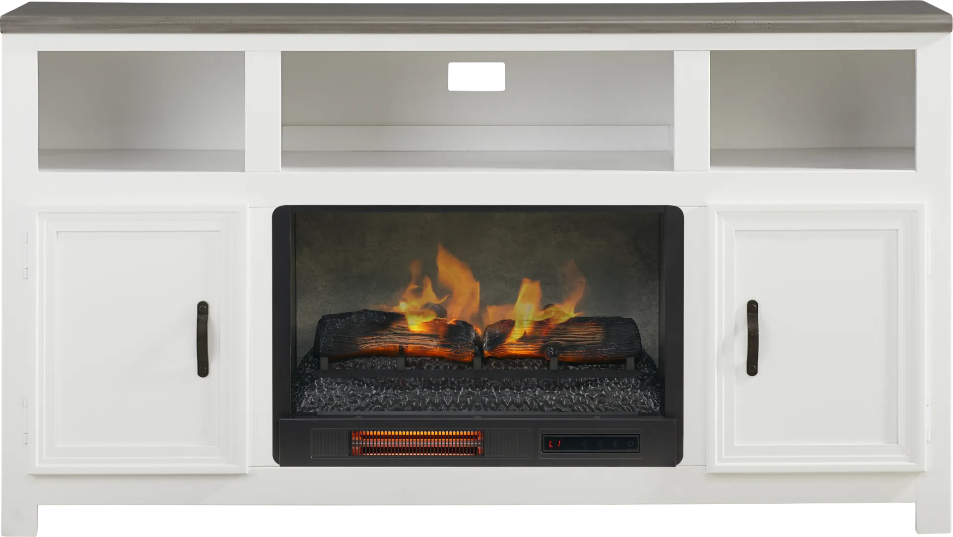 Hollow Ridge White 63 in. Console with Electric Log Fireplace - Image 1