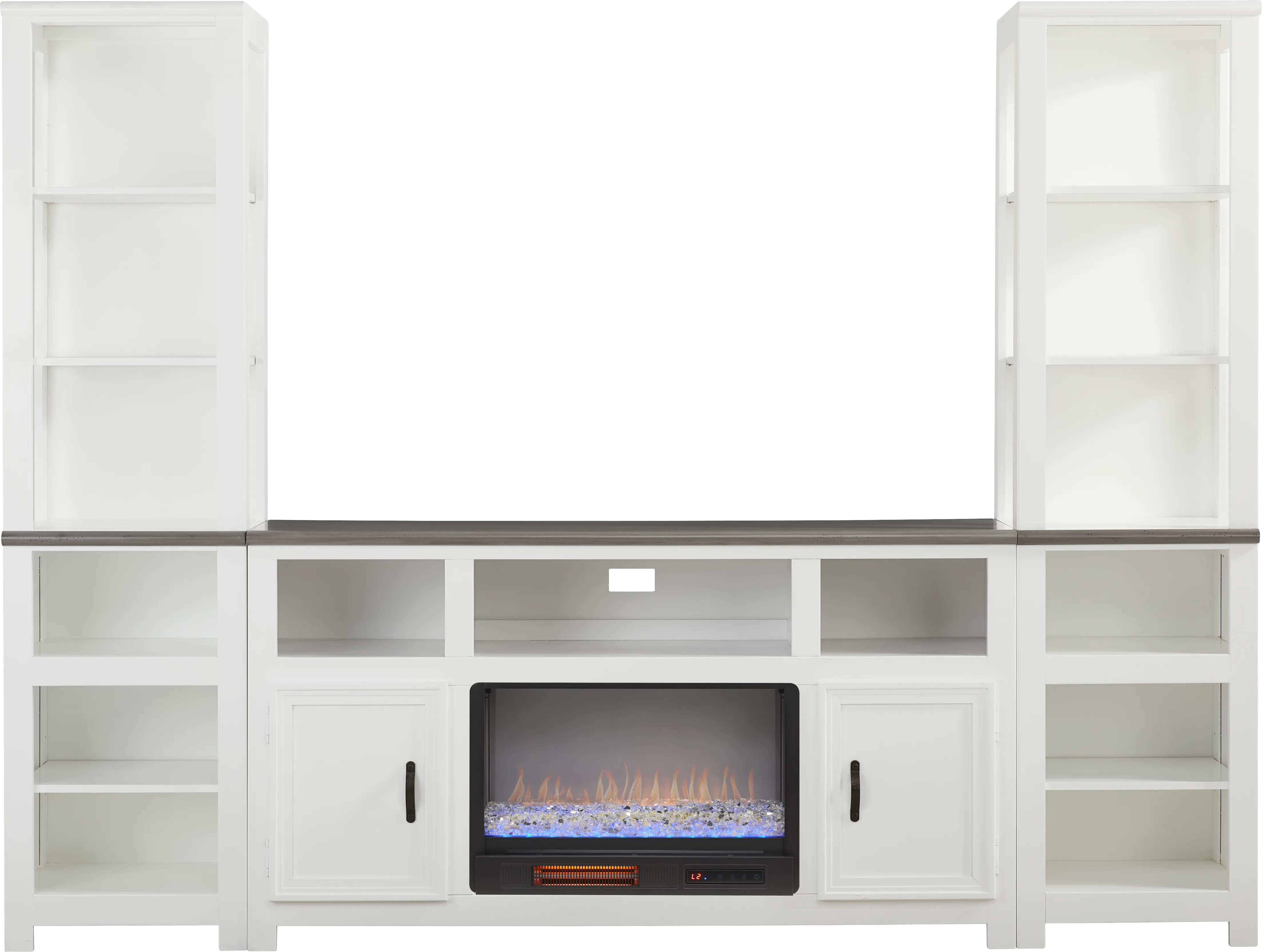 Hollow Ridge White 3 Pc Wall Unit with 63 in. Console and Electric Fireplace - Thumbnail - Image 1