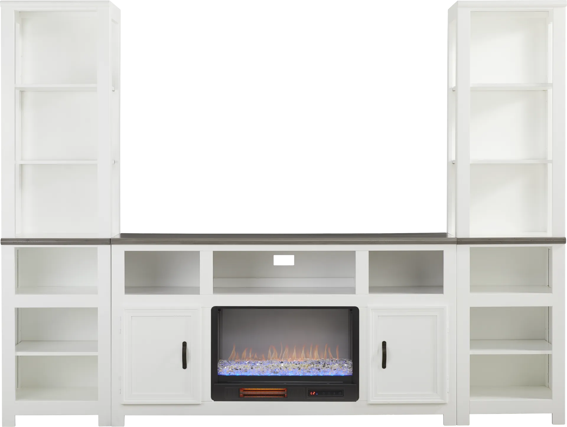 Hollow Ridge White 3 Pc Wall Unit with 63 in. Console and Electric Fireplace - Image 1