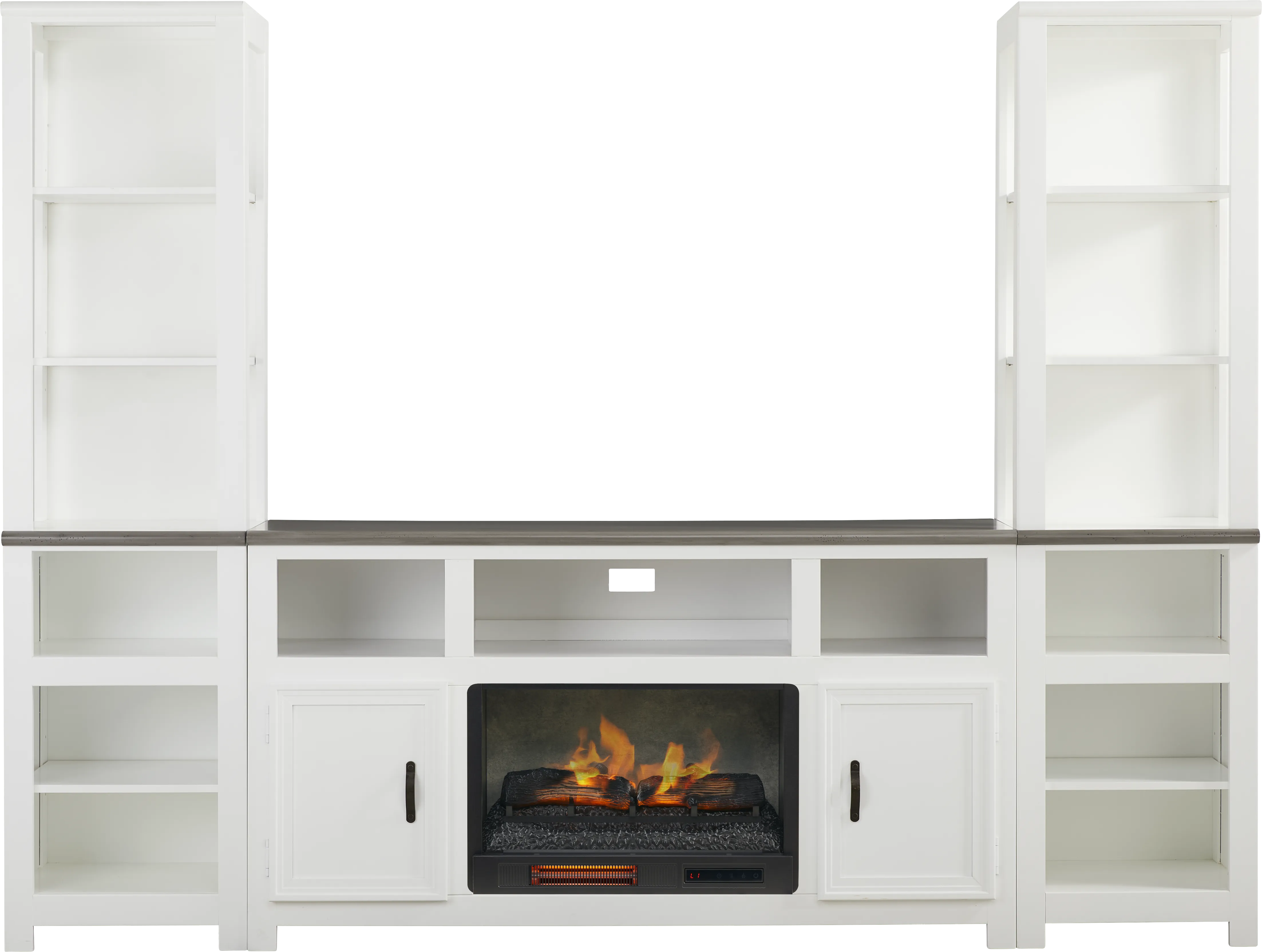 Hollow Ridge White 3 Pc Wall Unit with 63 in. Console and Electric Log Fireplace - Thumbnail - Image 1
