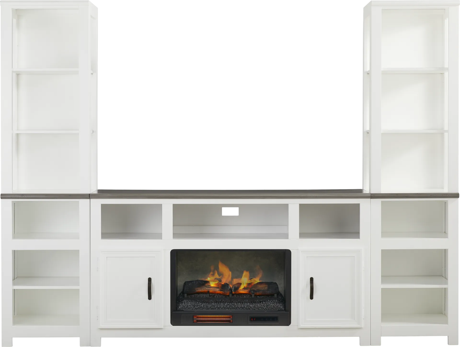 Hollow Ridge White 3 Pc Wall Unit with 63 in. Console and Electric Log Fireplace - Image 1