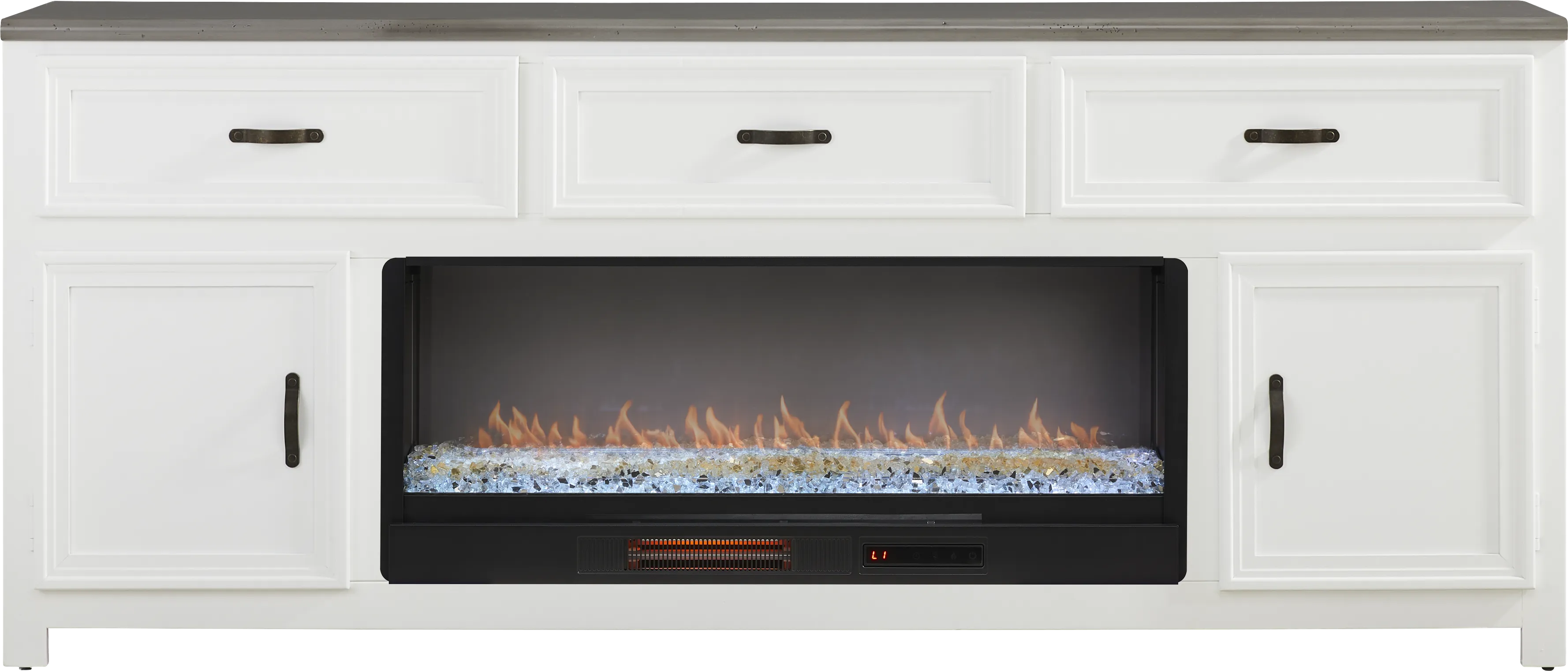 Hollow Ridge White 84 in. Console with Electric Fireplace - Thumbnail - Image 1