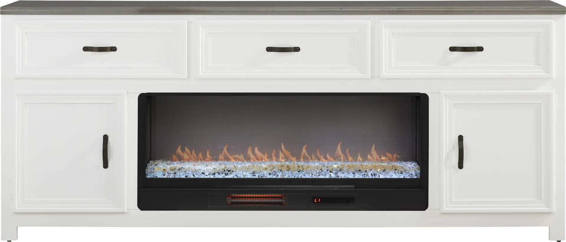 Hollow Ridge White 84 in. Console with Electric Fireplace