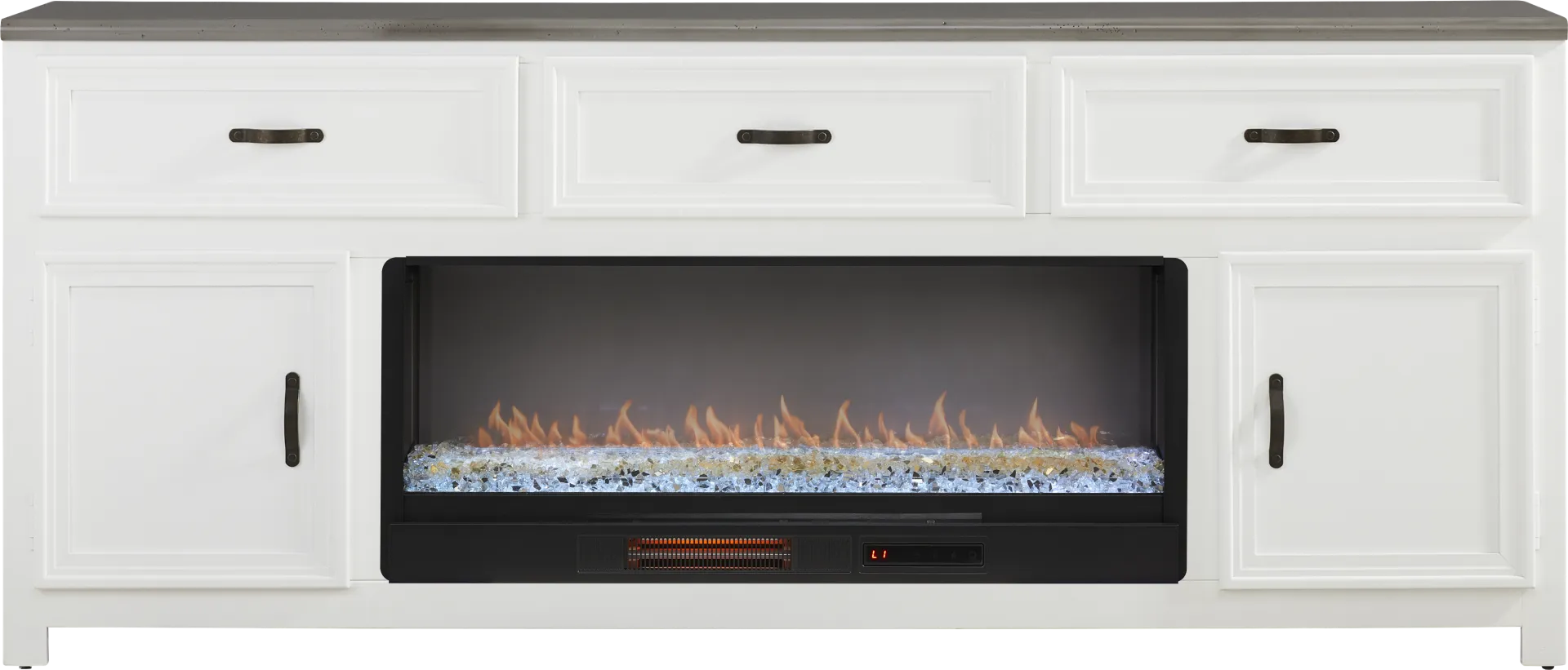 Hollow Ridge White 84 in. Console with Electric Fireplace - Image 1