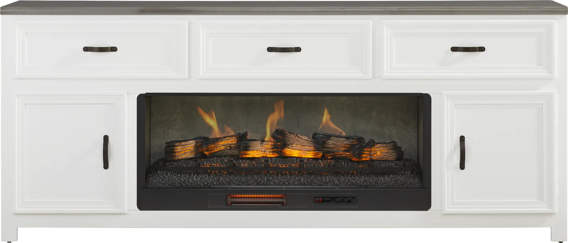 Hollow Ridge White 84 in. Console with Electric Log Fireplace